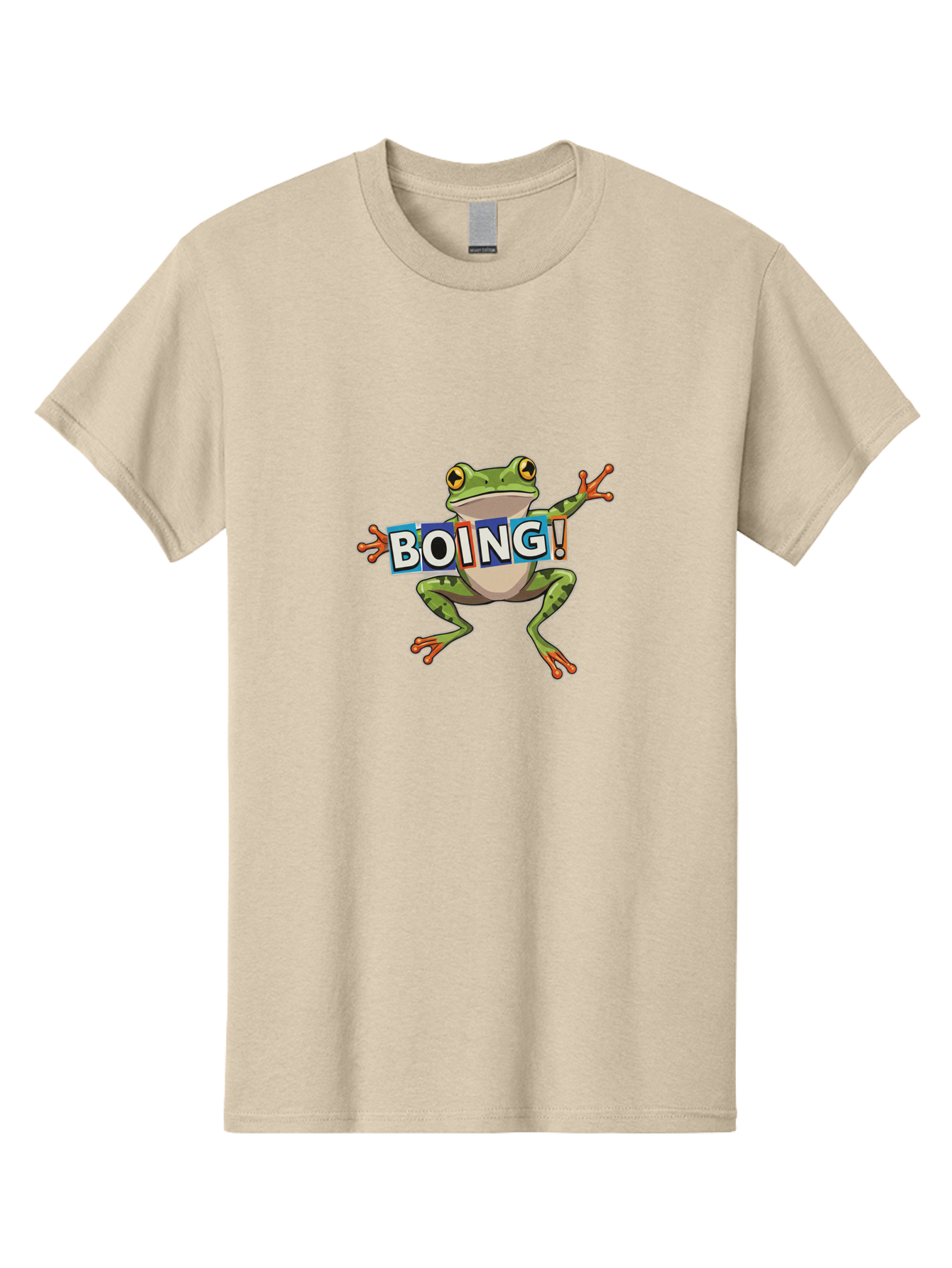 Boing-Frog-2 Men'S Graphic Tee, 100% Cotton, Comfortable Casual Summer Wear, Machine Washable, Cartoon Frog, Jumping Frog, Green Frog, Playful Animation, Comic Effect, Boing Text, Dynamic Pose, Fun Graphics, Energetic Vibe, Comic Strip Style Bab690