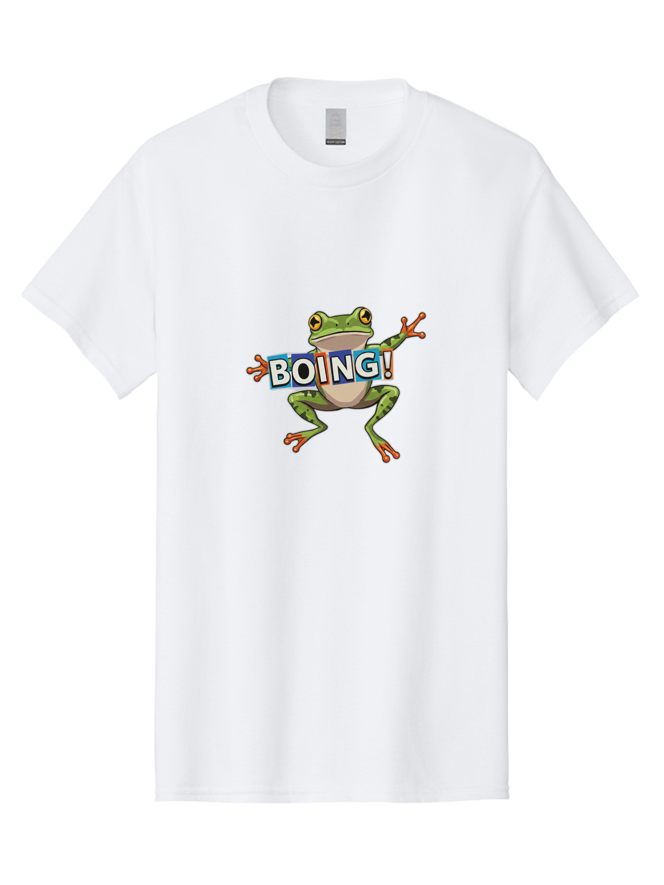 Boing-Frog-2 Men'S Graphic Tee, 100% Cotton, Comfortable Casual Summer Wear, Machine Washable, Cartoon Frog, Jumping Frog, Green Frog, Playful Animation, Comic Effect, Boing Text, Dynamic Pose, Fun Graphics, Energetic Vibe, Comic Strip Style Bab690