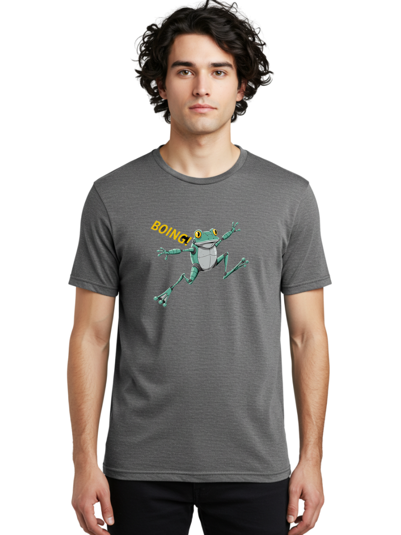 Boing-Frog-3 Men'S Graphic Tee, 100% Cotton, Comfortable Casual Summer Wear, Machine Washable, Cartoon Frog, Funny Animal, Playful Amphibian, Yellow Eyes, Jumping Motion, Comic Effect, Boing Text, Playful Vibe, Cartoon Character, Bab691