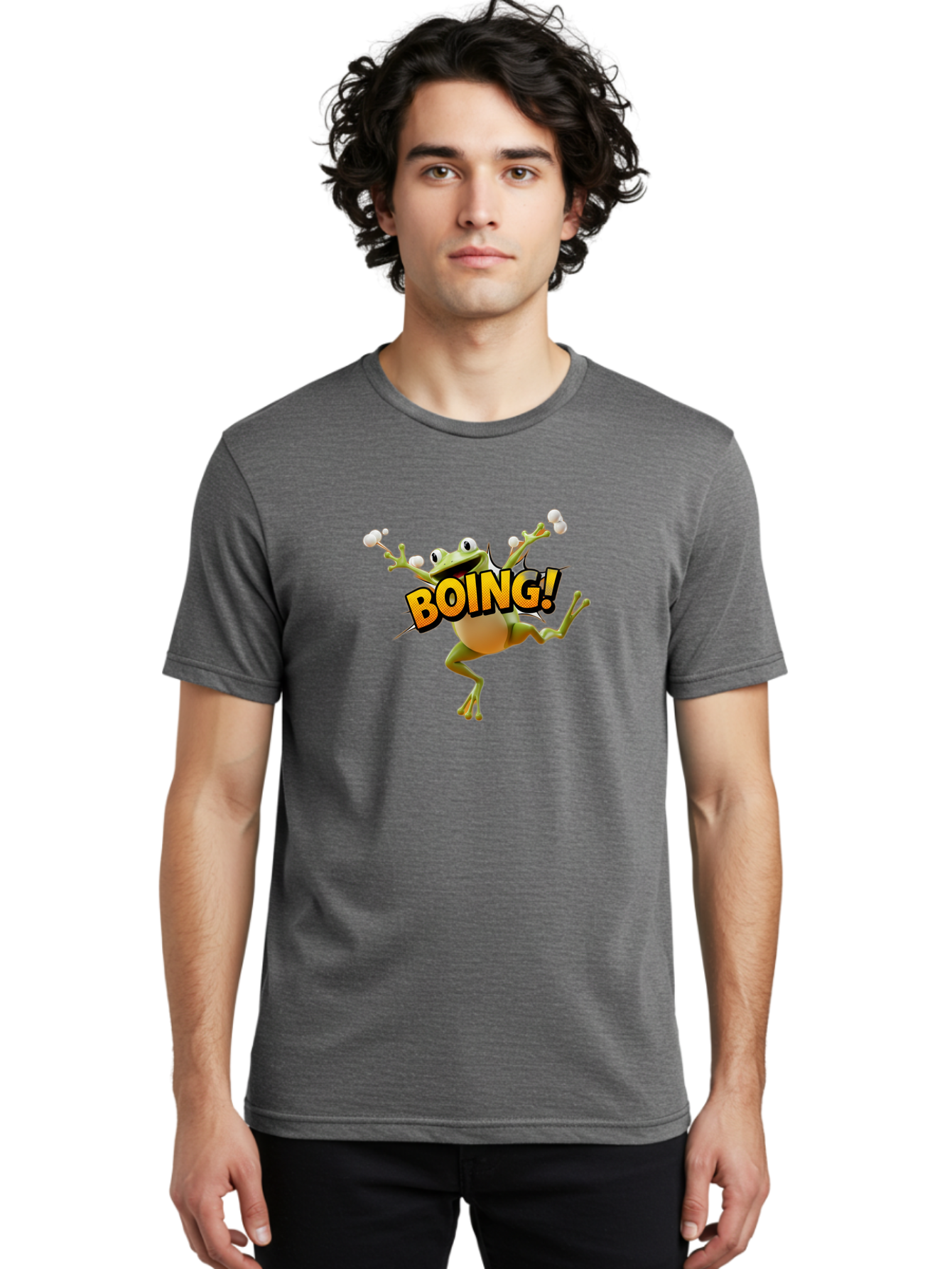 Boing Men'S Graphic Tee, 100% Cotton, Comfortable Casual Summer Wear, Machine Washable, Funny Frog, Cartoon Character, Humorous Illustration, Comedic Effect, Playful Animation, Bouncing Frog, 3D Animation, Visual Humor, Comedic Relief Bab693