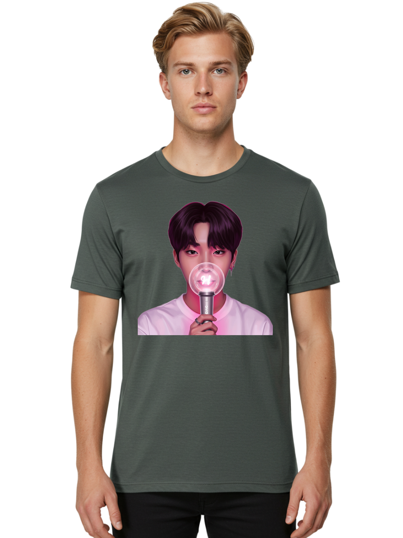 Bts-Army-Bomb Men'S Graphic Tee, 100% Cotton, Comfortable Casual Summer Wear, Machine Washable, K-Pop Fan, Bts Merchandise, Army Bomb Lightstick, Concert Accessory, Fandom Symbol, Bts Army, Fan Culture, K-Pop Merchandise, Bts Concert Bab694