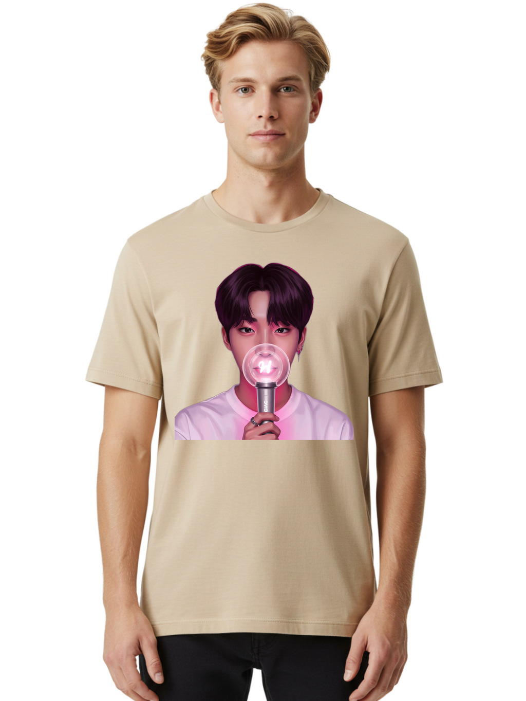 Bts-Army-Bomb Men'S Graphic Tee, 100% Cotton, Comfortable Casual Summer Wear, Machine Washable, K-Pop Fan, Bts Merchandise, Army Bomb Lightstick, Concert Accessory, Fandom Symbol, Bts Army, Fan Culture, K-Pop Merchandise, Bts Concert Bab694