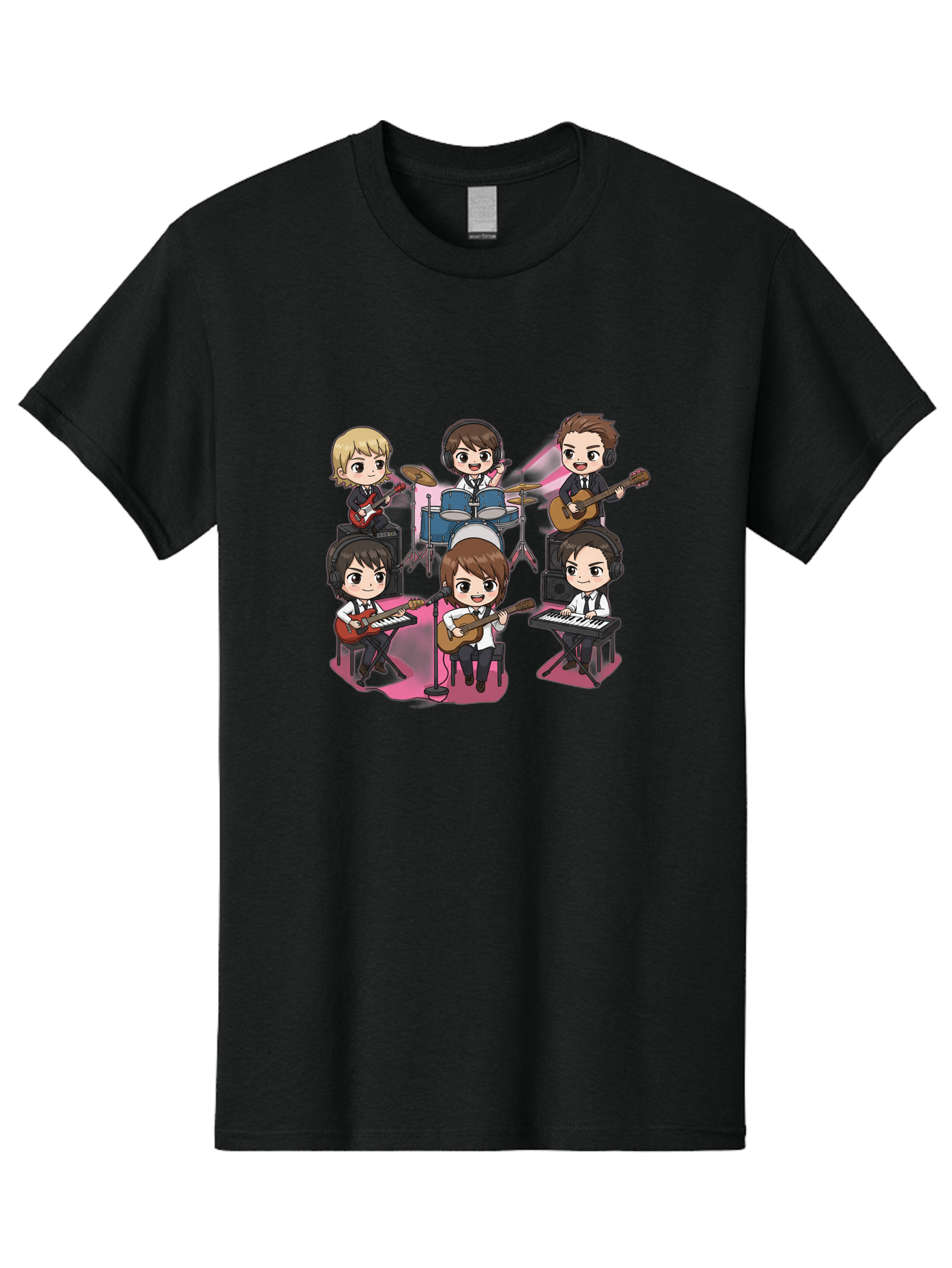 Bts-Band Men'S Graphic Tee, 100% Cotton, Comfortable Casual Summer Wear, Machine Washable, Cartoon Band, Beatles Style, Musical Instruments, Guitar Players, Drummer, Keyboardist, Chibi Art, Pop Culture, Music Icons, Nostalgic Feel, Bab695