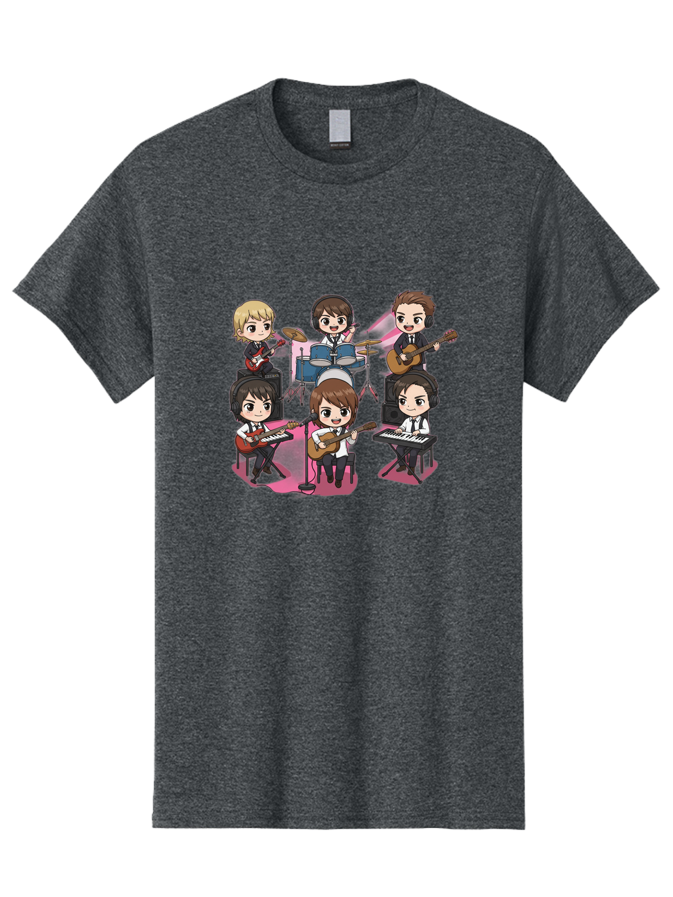 Bts-Band Men'S Graphic Tee, 100% Cotton, Comfortable Casual Summer Wear, Machine Washable, Cartoon Band, Beatles Style, Musical Instruments, Guitar Players, Drummer, Keyboardist, Chibi Art, Pop Culture, Music Icons, Nostalgic Feel, Bab695