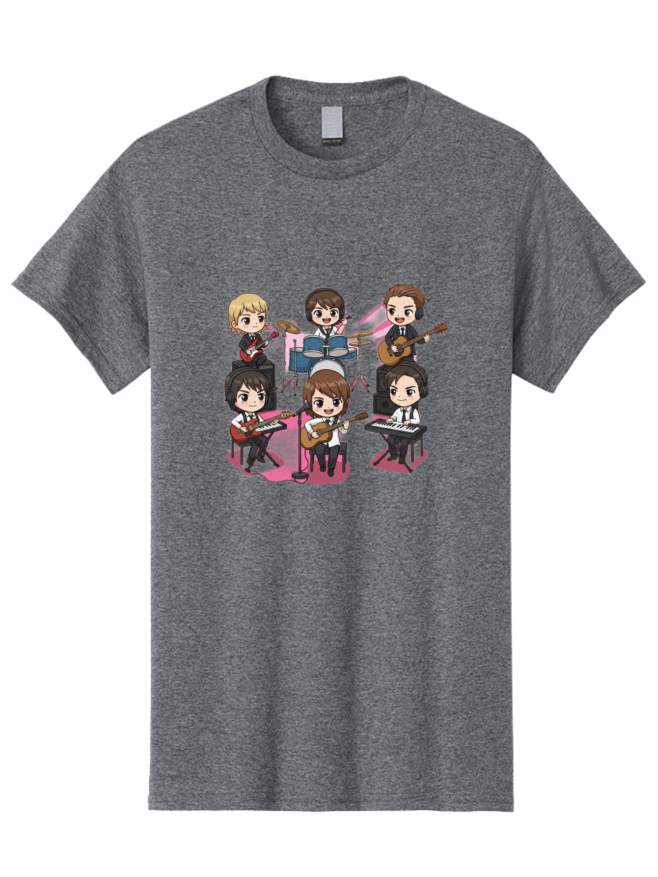 Bts-Band Men'S Graphic Tee, 100% Cotton, Comfortable Casual Summer Wear, Machine Washable, Cartoon Band, Beatles Style, Musical Instruments, Guitar Players, Drummer, Keyboardist, Chibi Art, Pop Culture, Music Icons, Nostalgic Feel, Bab695