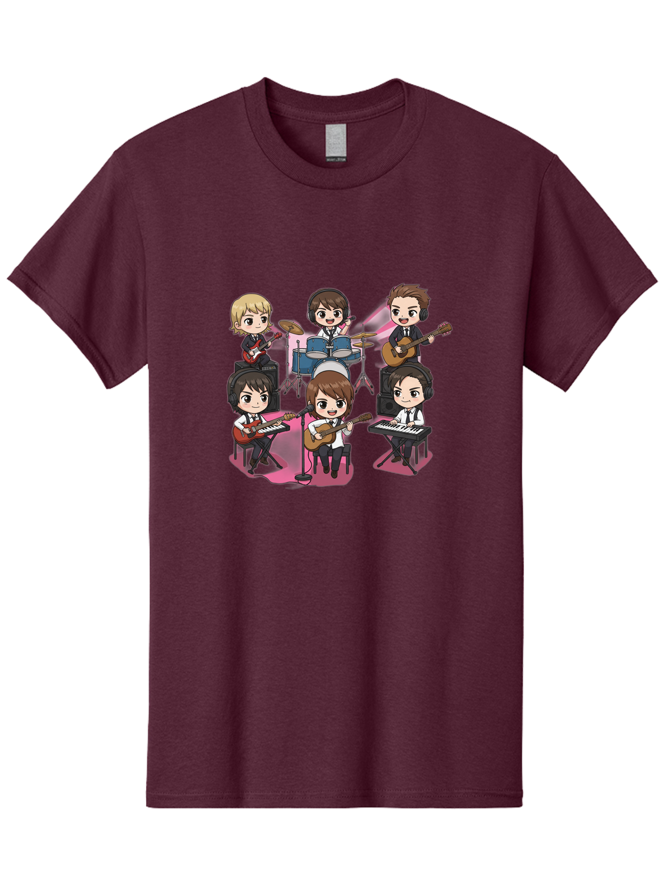 Bts-Band Men'S Graphic Tee, 100% Cotton, Comfortable Casual Summer Wear, Machine Washable, Cartoon Band, Beatles Style, Musical Instruments, Guitar Players, Drummer, Keyboardist, Chibi Art, Pop Culture, Music Icons, Nostalgic Feel, Bab695