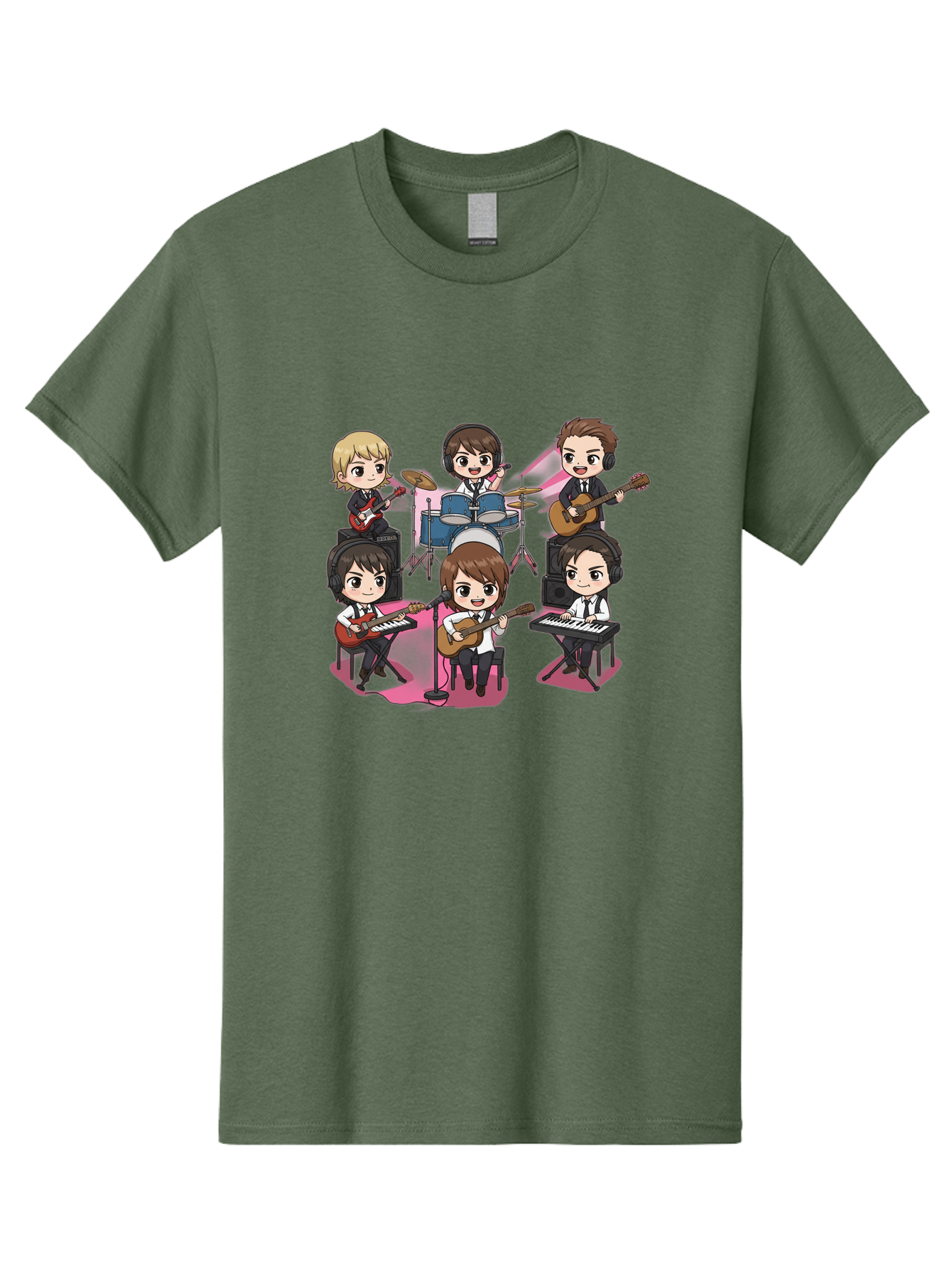 Bts-Band Men'S Graphic Tee, 100% Cotton, Comfortable Casual Summer Wear, Machine Washable, Cartoon Band, Beatles Style, Musical Instruments, Guitar Players, Drummer, Keyboardist, Chibi Art, Pop Culture, Music Icons, Nostalgic Feel, Bab695