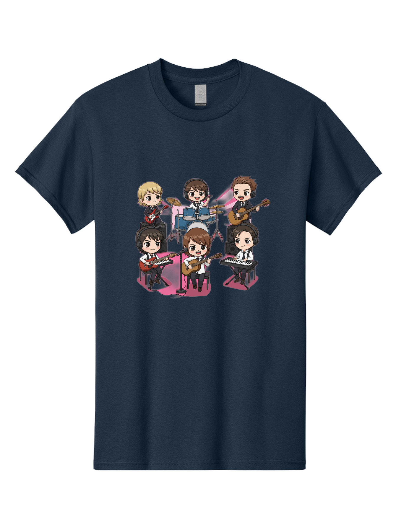 Bts-Band Men'S Graphic Tee, 100% Cotton, Comfortable Casual Summer Wear, Machine Washable, Cartoon Band, Beatles Style, Musical Instruments, Guitar Players, Drummer, Keyboardist, Chibi Art, Pop Culture, Music Icons, Nostalgic Feel, Bab695