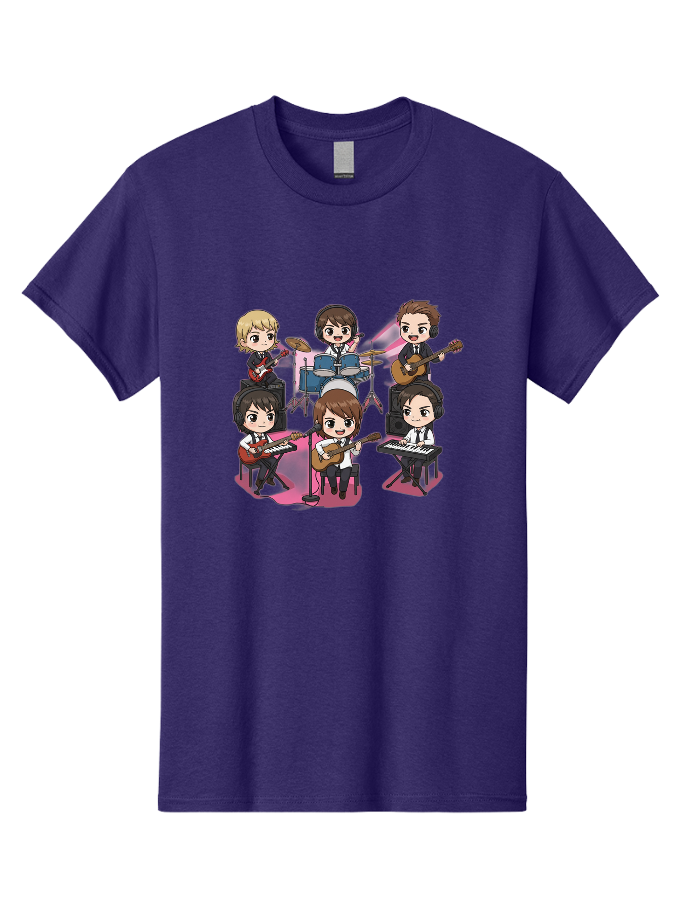 Bts-Band Men'S Graphic Tee, 100% Cotton, Comfortable Casual Summer Wear, Machine Washable, Cartoon Band, Beatles Style, Musical Instruments, Guitar Players, Drummer, Keyboardist, Chibi Art, Pop Culture, Music Icons, Nostalgic Feel, Bab695