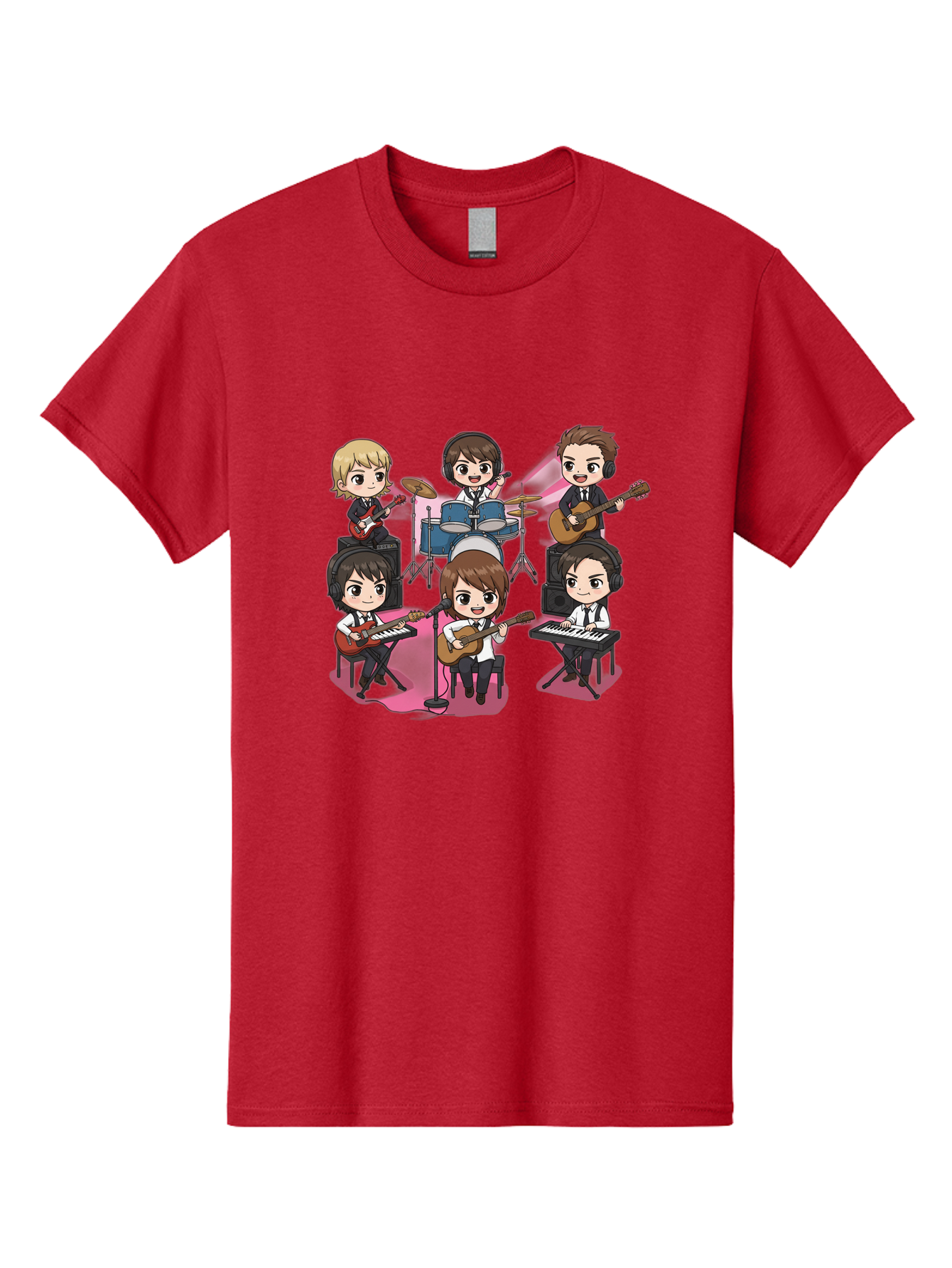 Bts-Band Men'S Graphic Tee, 100% Cotton, Comfortable Casual Summer Wear, Machine Washable, Cartoon Band, Beatles Style, Musical Instruments, Guitar Players, Drummer, Keyboardist, Chibi Art, Pop Culture, Music Icons, Nostalgic Feel, Bab695