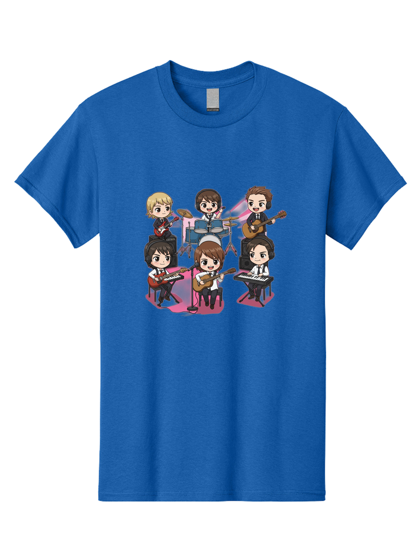 Bts-Band Men'S Graphic Tee, 100% Cotton, Comfortable Casual Summer Wear, Machine Washable, Cartoon Band, Beatles Style, Musical Instruments, Guitar Players, Drummer, Keyboardist, Chibi Art, Pop Culture, Music Icons, Nostalgic Feel, Bab695
