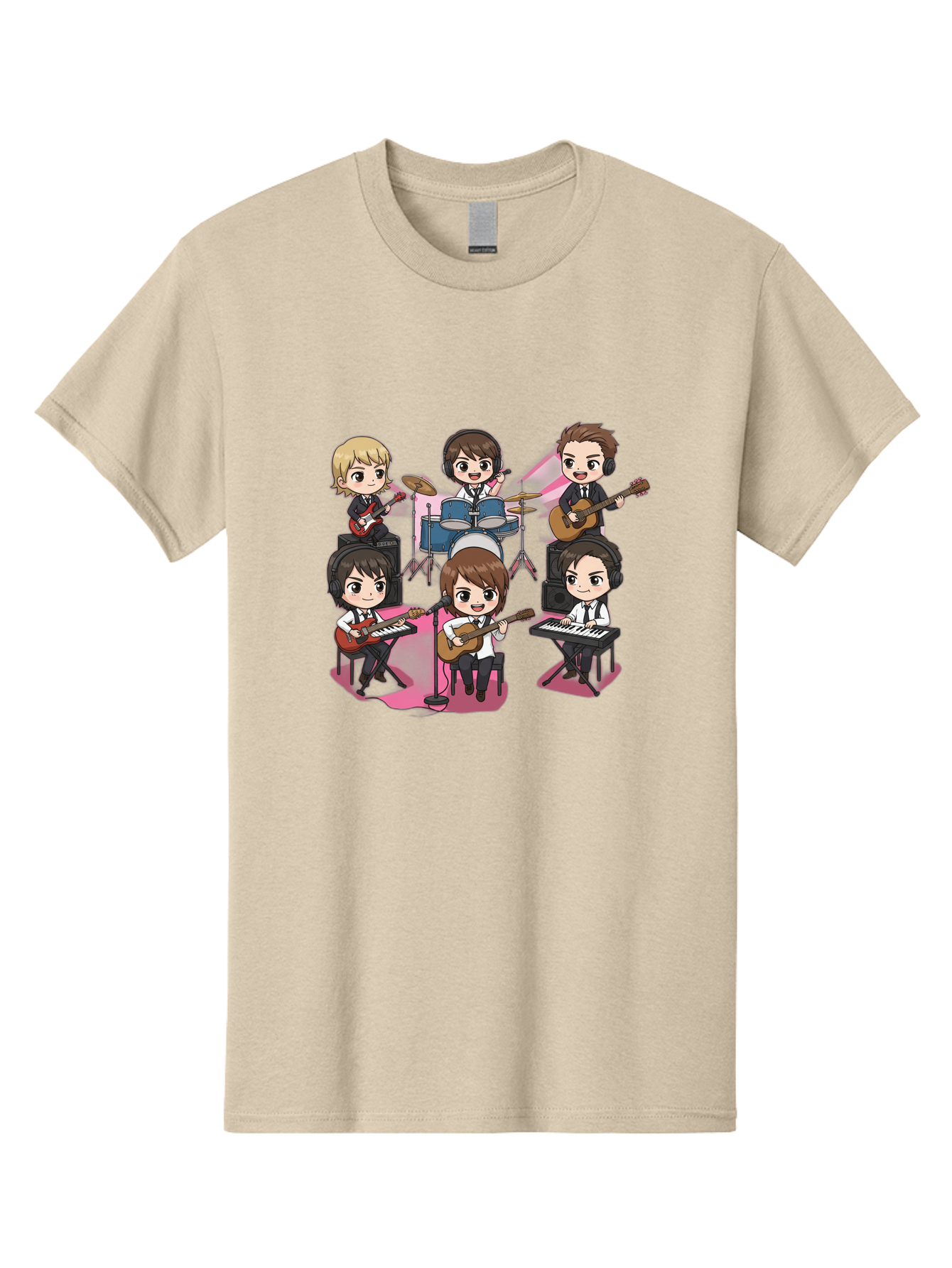 Bts-Band Men'S Graphic Tee, 100% Cotton, Comfortable Casual Summer Wear, Machine Washable, Cartoon Band, Beatles Style, Musical Instruments, Guitar Players, Drummer, Keyboardist, Chibi Art, Pop Culture, Music Icons, Nostalgic Feel, Bab695