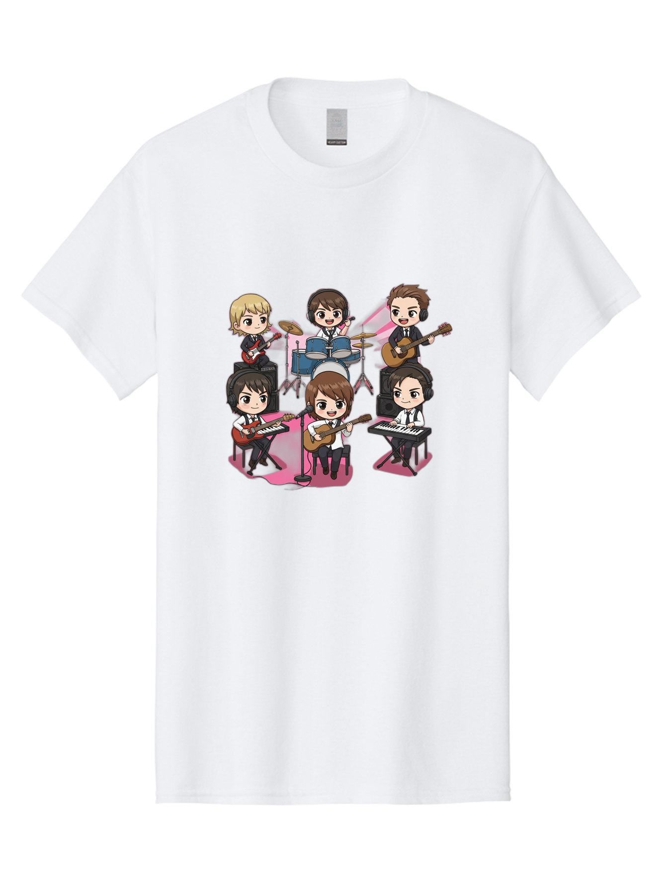 Bts-Band Men'S Graphic Tee, 100% Cotton, Comfortable Casual Summer Wear, Machine Washable, Cartoon Band, Beatles Style, Musical Instruments, Guitar Players, Drummer, Keyboardist, Chibi Art, Pop Culture, Music Icons, Nostalgic Feel, Bab695
