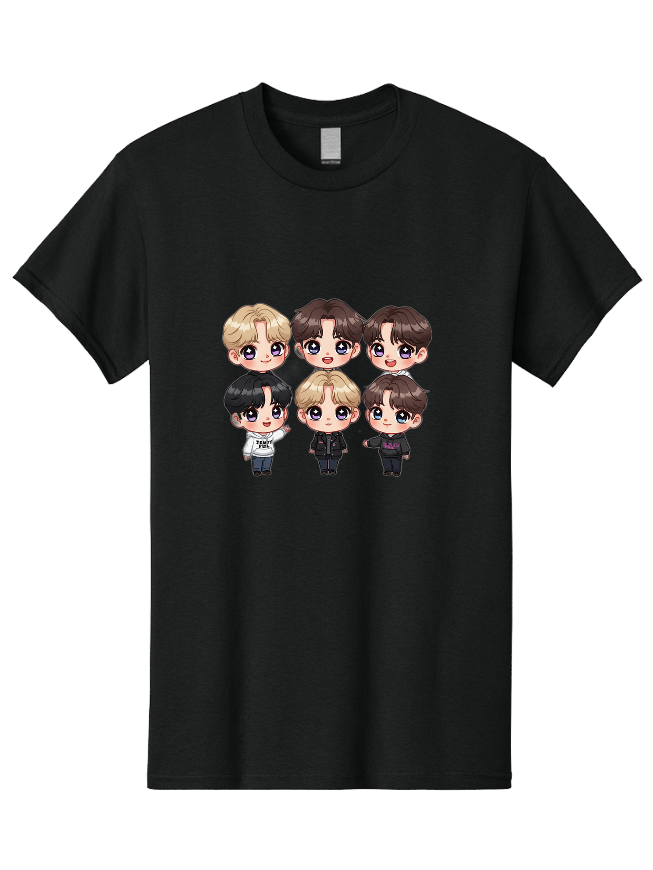 Bts-Cartoon-Characters Men'S Graphic Tee, 100% Cotton, Comfortable Casual Summer Wear, Machine Washable, K-Pop Chibi Characters, Cartoon Illustration, Bts Members, Chibi Art, Manga Style, Cartoon Characters, K-Pop Fans, Digital Art, Bab696