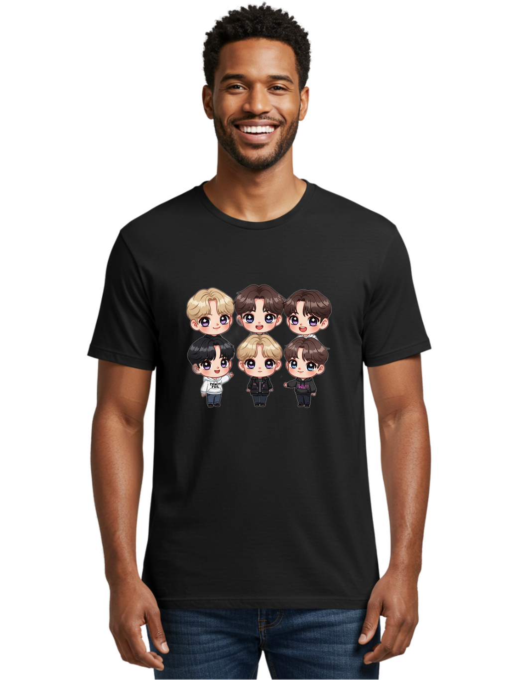 Bts-Cartoon-Characters Men'S Graphic Tee, 100% Cotton, Comfortable Casual Summer Wear, Machine Washable, K-Pop Chibi Characters, Cartoon Illustration, Bts Members, Chibi Art, Manga Style, Cartoon Characters, K-Pop Fans, Digital Art, Bab696