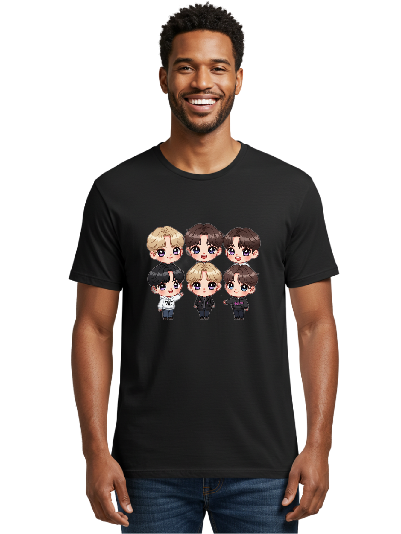 Bts-Cartoon-Characters Men'S Graphic Tee, 100% Cotton, Comfortable Casual Summer Wear, Machine Washable, K-Pop Chibi Characters, Cartoon Illustration, Bts Members, Chibi Art, Manga Style, Cartoon Characters, K-Pop Fans, Digital Art, Bab696