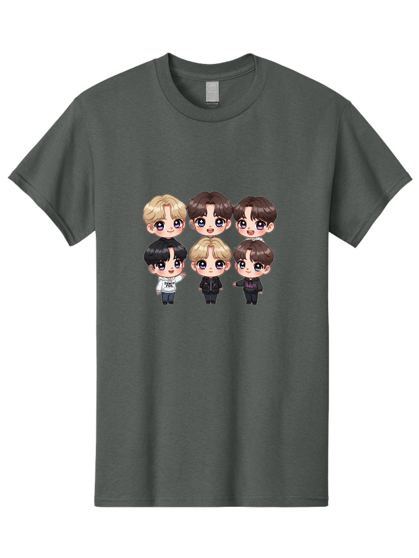 Bts-Cartoon-Characters Men'S Graphic Tee, 100% Cotton, Comfortable Casual Summer Wear, Machine Washable, K-Pop Chibi Characters, Cartoon Illustration, Bts Members, Chibi Art, Manga Style, Cartoon Characters, K-Pop Fans, Digital Art, Bab696