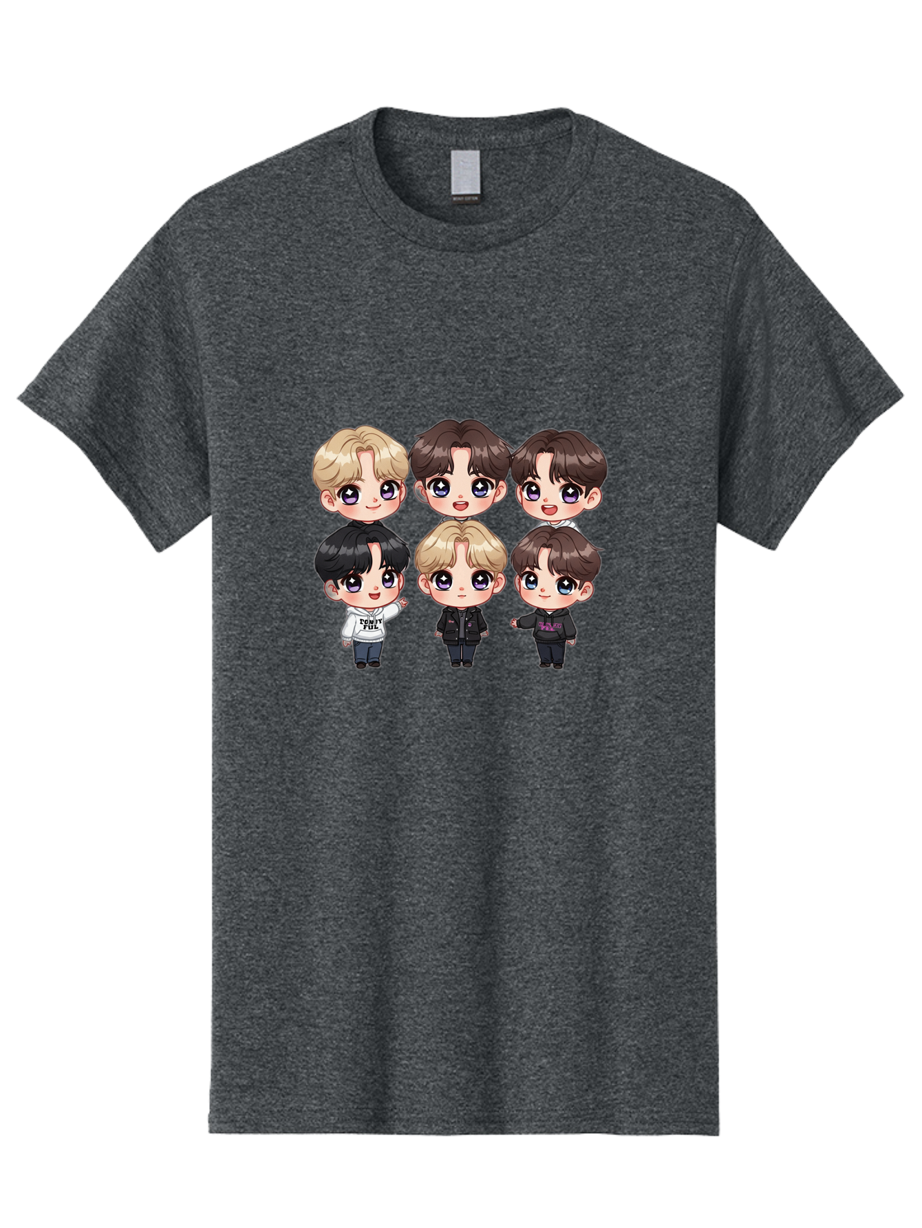 Bts-Cartoon-Characters Men'S Graphic Tee, 100% Cotton, Comfortable Casual Summer Wear, Machine Washable, K-Pop Chibi Characters, Cartoon Illustration, Bts Members, Chibi Art, Manga Style, Cartoon Characters, K-Pop Fans, Digital Art, Bab696