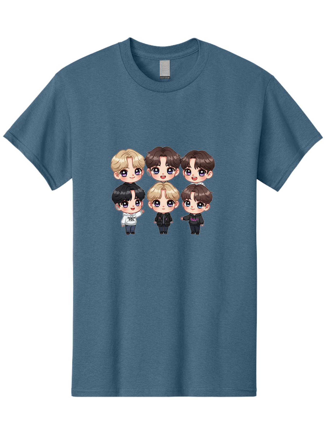 Bts-Cartoon-Characters Men'S Graphic Tee, 100% Cotton, Comfortable Casual Summer Wear, Machine Washable, K-Pop Chibi Characters, Cartoon Illustration, Bts Members, Chibi Art, Manga Style, Cartoon Characters, K-Pop Fans, Digital Art, Bab696