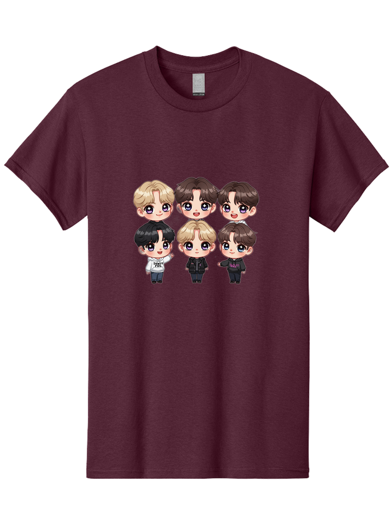 Bts-Cartoon-Characters Men'S Graphic Tee, 100% Cotton, Comfortable Casual Summer Wear, Machine Washable, K-Pop Chibi Characters, Cartoon Illustration, Bts Members, Chibi Art, Manga Style, Cartoon Characters, K-Pop Fans, Digital Art, Bab696