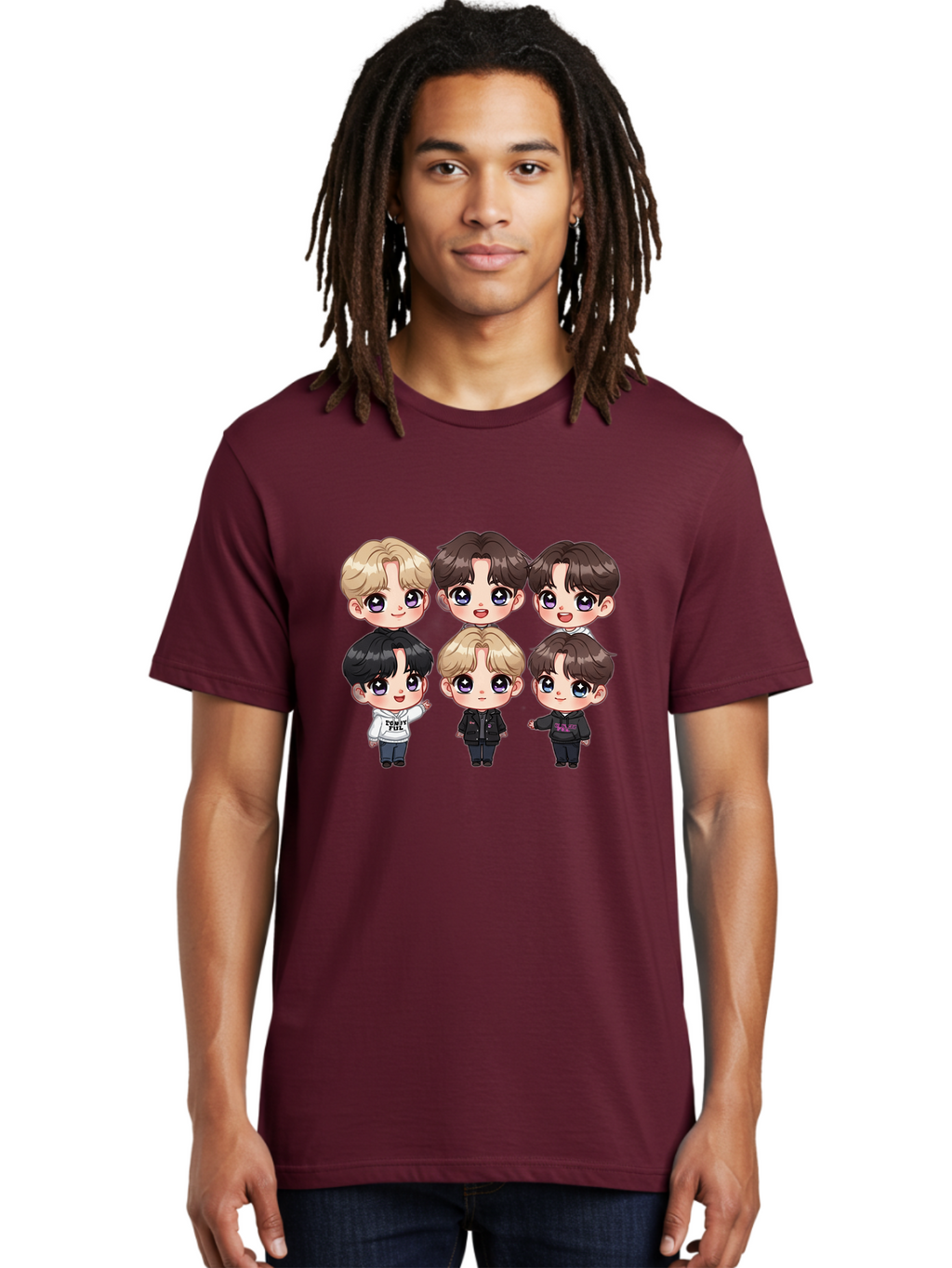 Bts-Cartoon-Characters Men'S Graphic Tee, 100% Cotton, Comfortable Casual Summer Wear, Machine Washable, K-Pop Chibi Characters, Cartoon Illustration, Bts Members, Chibi Art, Manga Style, Cartoon Characters, K-Pop Fans, Digital Art, Bab696