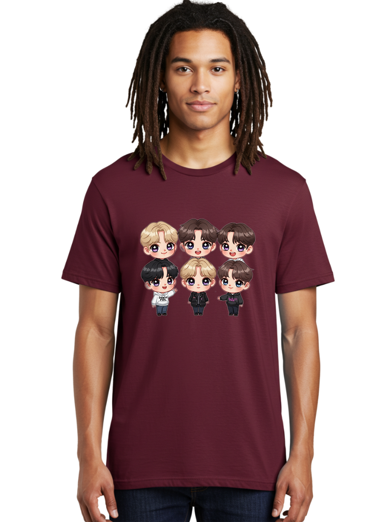 Bts-Cartoon-Characters Men'S Graphic Tee, 100% Cotton, Comfortable Casual Summer Wear, Machine Washable, K-Pop Chibi Characters, Cartoon Illustration, Bts Members, Chibi Art, Manga Style, Cartoon Characters, K-Pop Fans, Digital Art, Bab696