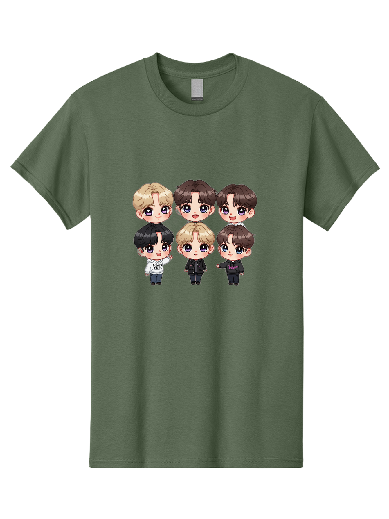 Bts-Cartoon-Characters Men'S Graphic Tee, 100% Cotton, Comfortable Casual Summer Wear, Machine Washable, K-Pop Chibi Characters, Cartoon Illustration, Bts Members, Chibi Art, Manga Style, Cartoon Characters, K-Pop Fans, Digital Art, Bab696