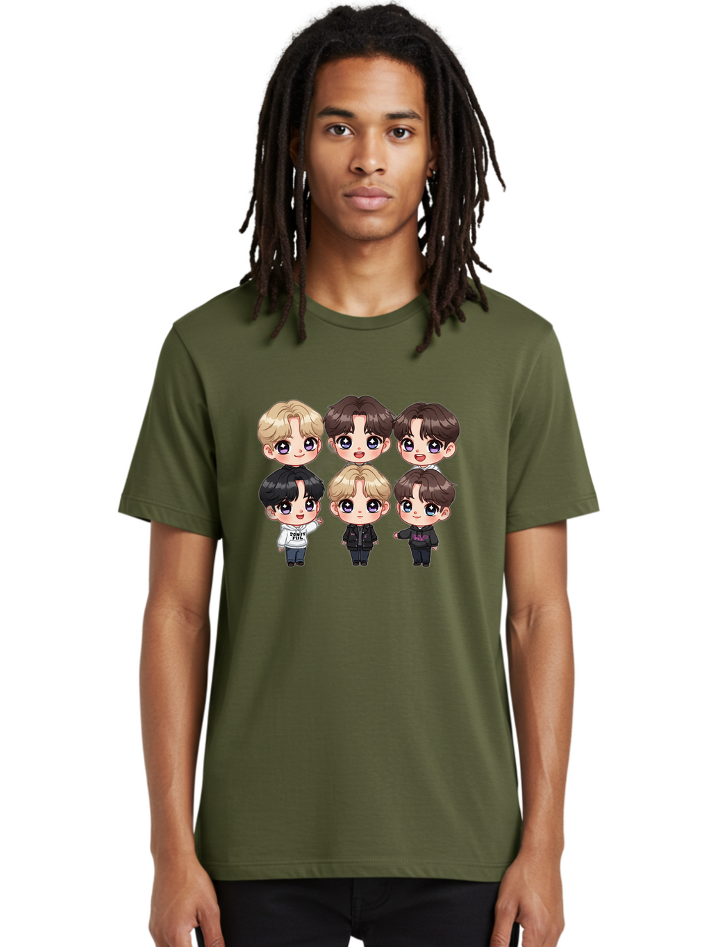 Bts-Cartoon-Characters Men'S Graphic Tee, 100% Cotton, Comfortable Casual Summer Wear, Machine Washable, K-Pop Chibi Characters, Cartoon Illustration, Bts Members, Chibi Art, Manga Style, Cartoon Characters, K-Pop Fans, Digital Art, Bab696
