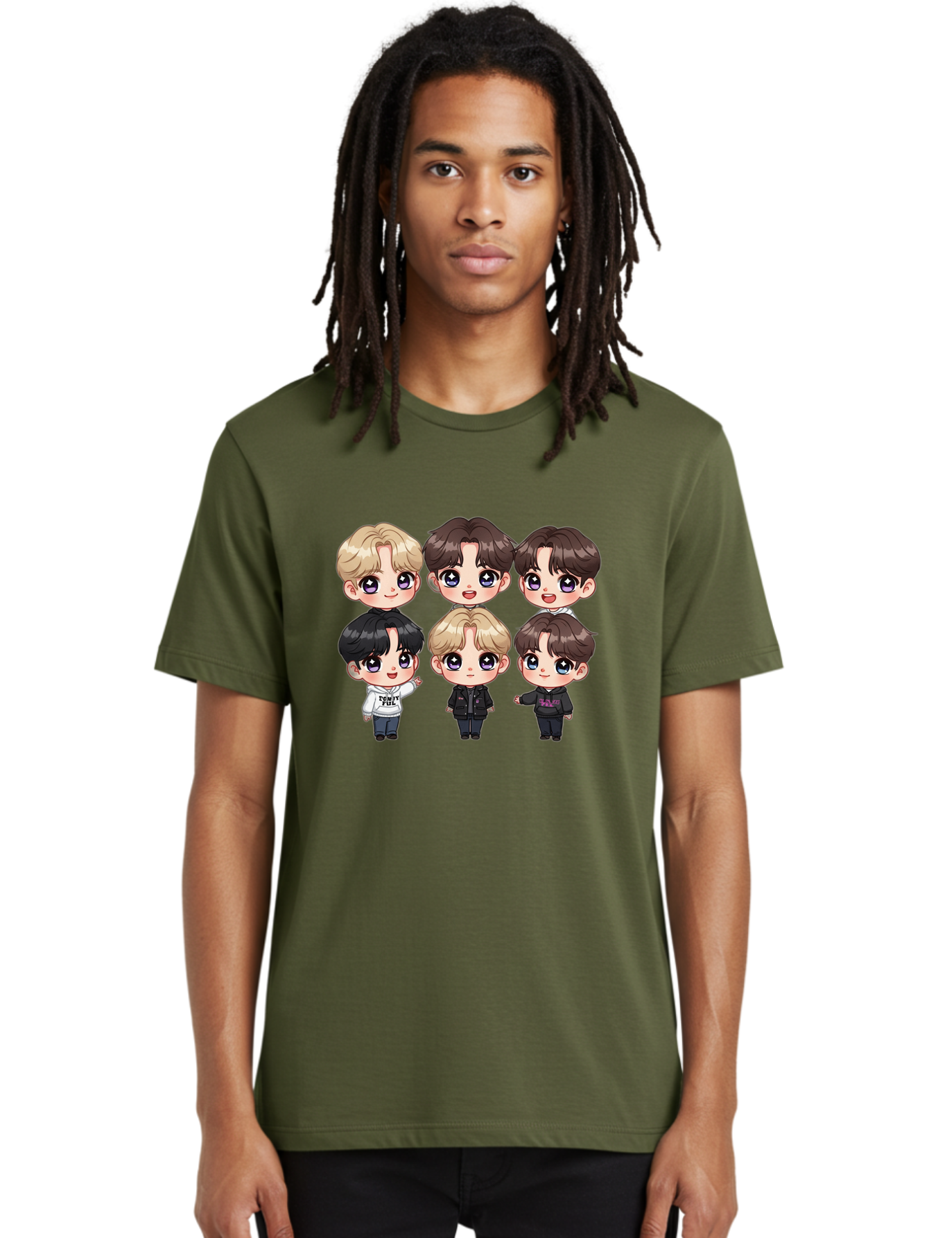 Bts-Cartoon-Characters Men'S Graphic Tee, 100% Cotton, Comfortable Casual Summer Wear, Machine Washable, K-Pop Chibi Characters, Cartoon Illustration, Bts Members, Chibi Art, Manga Style, Cartoon Characters, K-Pop Fans, Digital Art, Bab696