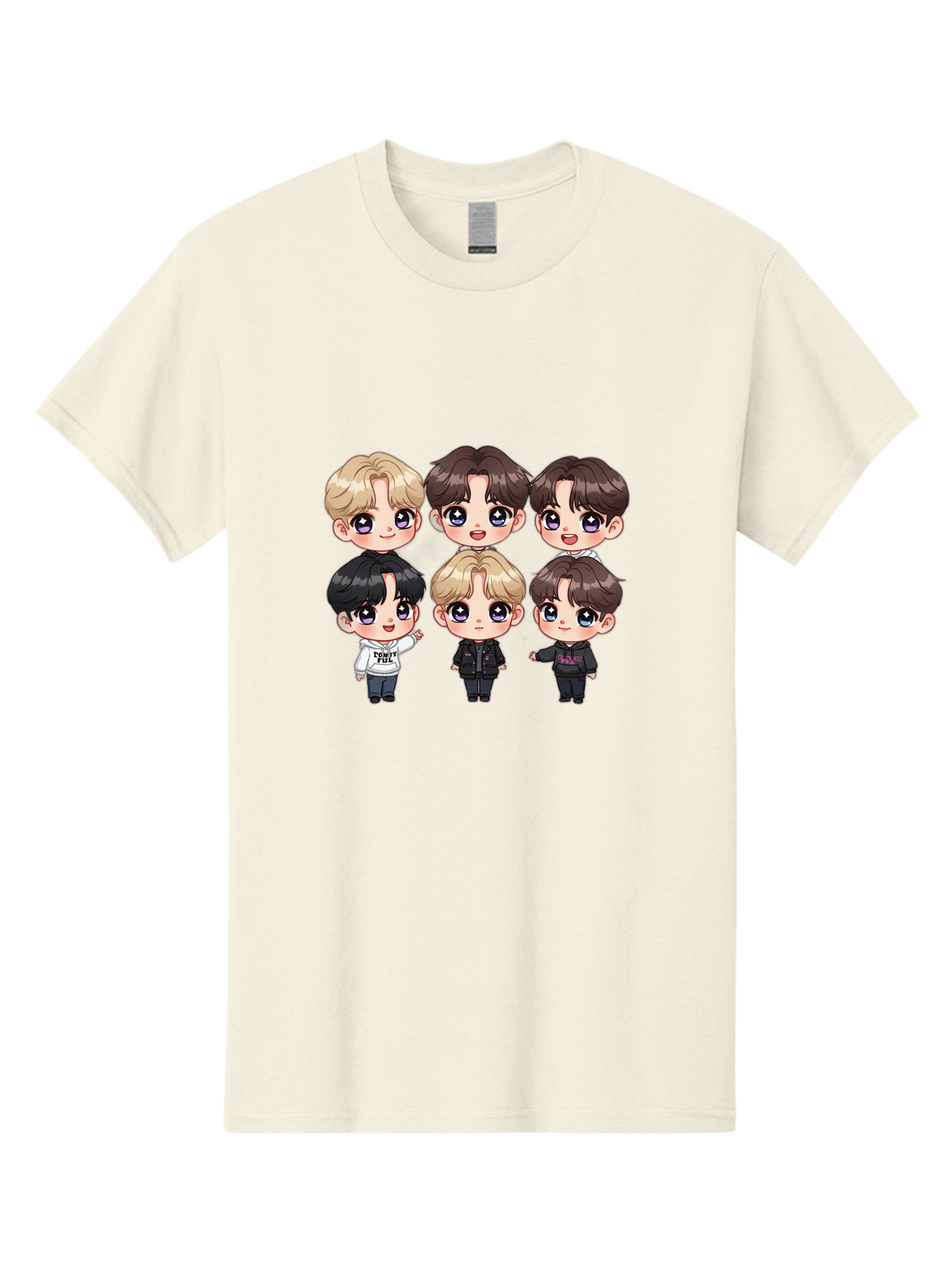 Bts-Cartoon-Characters Men'S Graphic Tee, 100% Cotton, Comfortable Casual Summer Wear, Machine Washable, K-Pop Chibi Characters, Cartoon Illustration, Bts Members, Chibi Art, Manga Style, Cartoon Characters, K-Pop Fans, Digital Art, Bab696