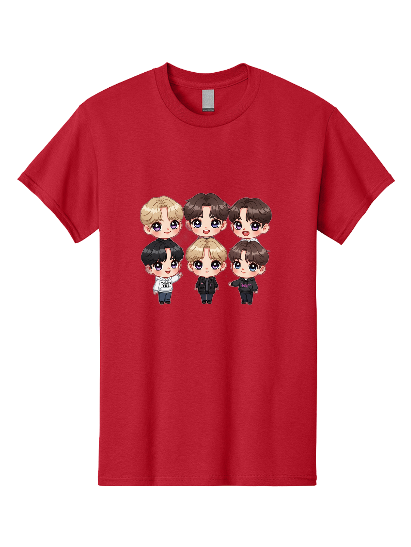 Bts-Cartoon-Characters Men'S Graphic Tee, 100% Cotton, Comfortable Casual Summer Wear, Machine Washable, K-Pop Chibi Characters, Cartoon Illustration, Bts Members, Chibi Art, Manga Style, Cartoon Characters, K-Pop Fans, Digital Art, Bab696