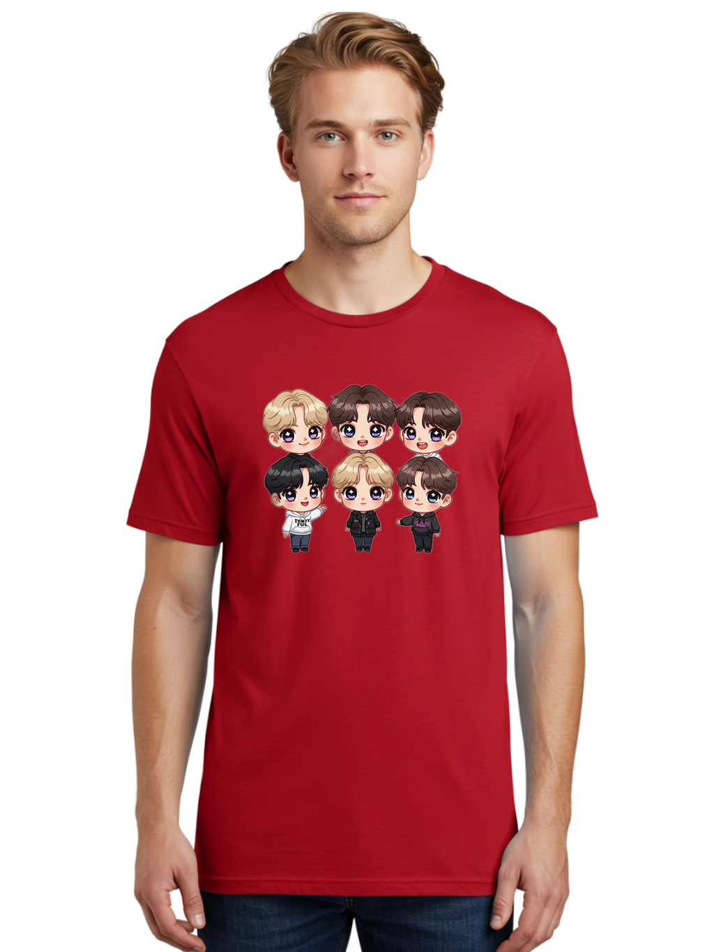 Bts-Cartoon-Characters Men'S Graphic Tee, 100% Cotton, Comfortable Casual Summer Wear, Machine Washable, K-Pop Chibi Characters, Cartoon Illustration, Bts Members, Chibi Art, Manga Style, Cartoon Characters, K-Pop Fans, Digital Art, Bab696