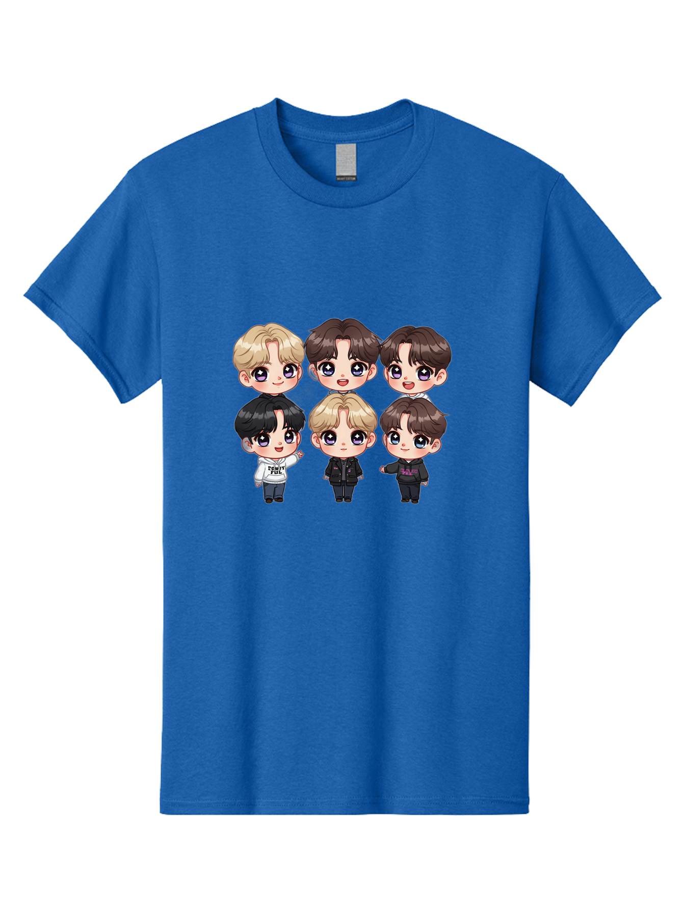 Bts-Cartoon-Characters Men'S Graphic Tee, 100% Cotton, Comfortable Casual Summer Wear, Machine Washable, K-Pop Chibi Characters, Cartoon Illustration, Bts Members, Chibi Art, Manga Style, Cartoon Characters, K-Pop Fans, Digital Art, Bab696