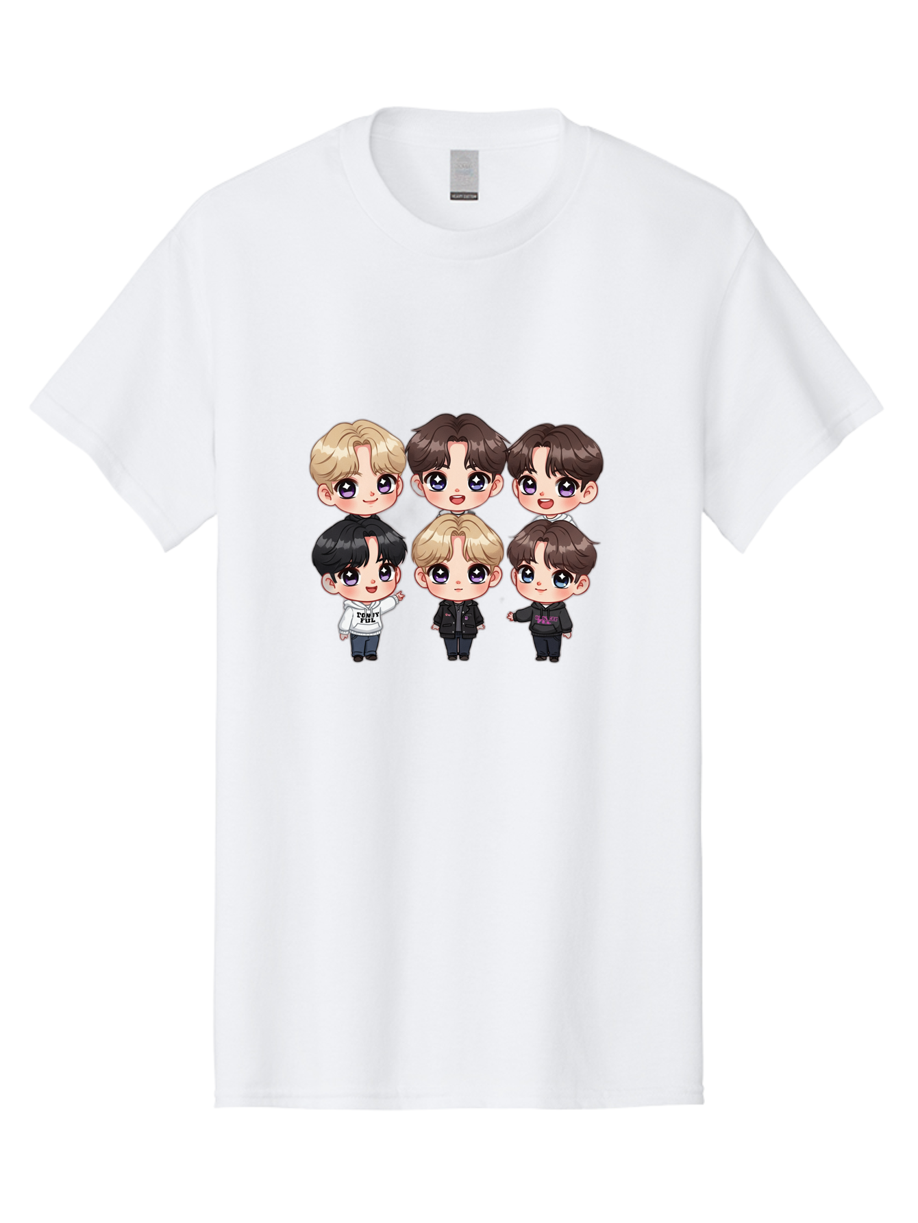 Bts-Cartoon-Characters Men'S Graphic Tee, 100% Cotton, Comfortable Casual Summer Wear, Machine Washable, K-Pop Chibi Characters, Cartoon Illustration, Bts Members, Chibi Art, Manga Style, Cartoon Characters, K-Pop Fans, Digital Art, Bab696