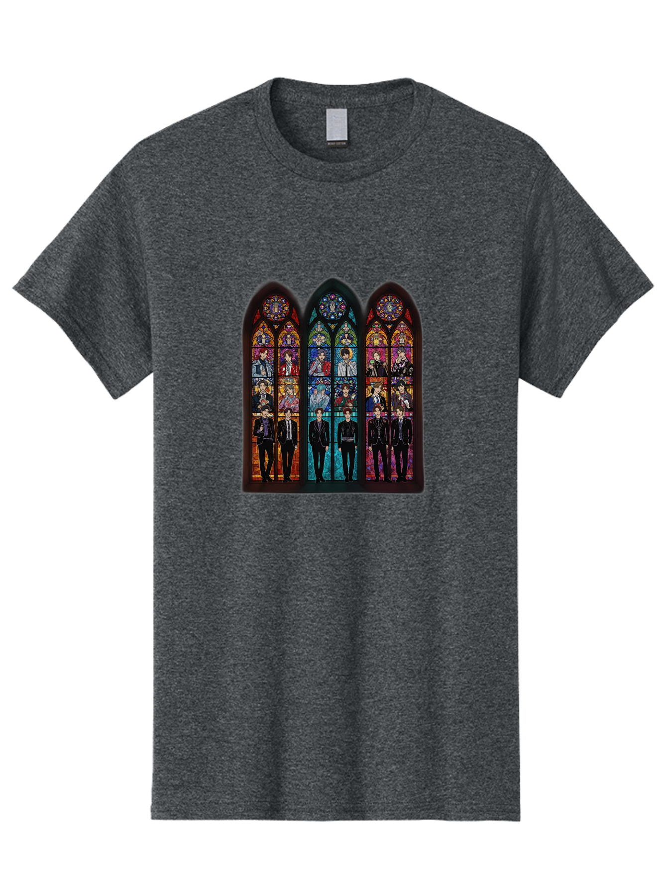 Bts-Stained-Glass Men'S Graphic Tee, 100% Cotton, Comfortable Casual Summer Wear, Machine Washable, Bts Members In Stained Glass, Vibrant Colors, Gothic Architecture, Religious Art, K-Pop, Boy Band, Stained Glass Window, Colorful Illustration, Bab698
