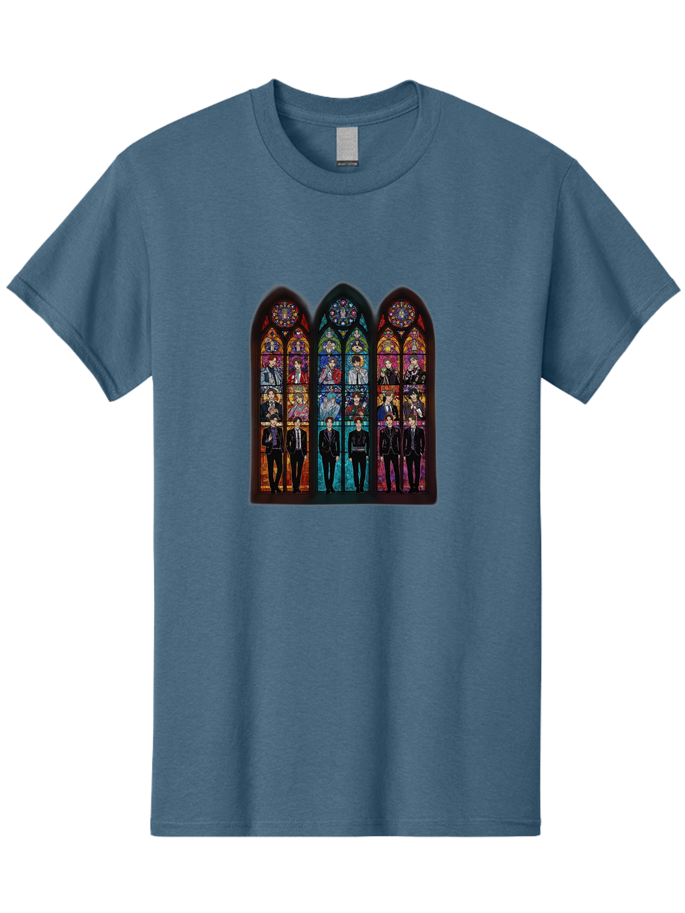 Bts-Stained-Glass Men'S Graphic Tee, 100% Cotton, Comfortable Casual Summer Wear, Machine Washable, Bts Members In Stained Glass, Vibrant Colors, Gothic Architecture, Religious Art, K-Pop, Boy Band, Stained Glass Window, Colorful Illustration, Bab698
