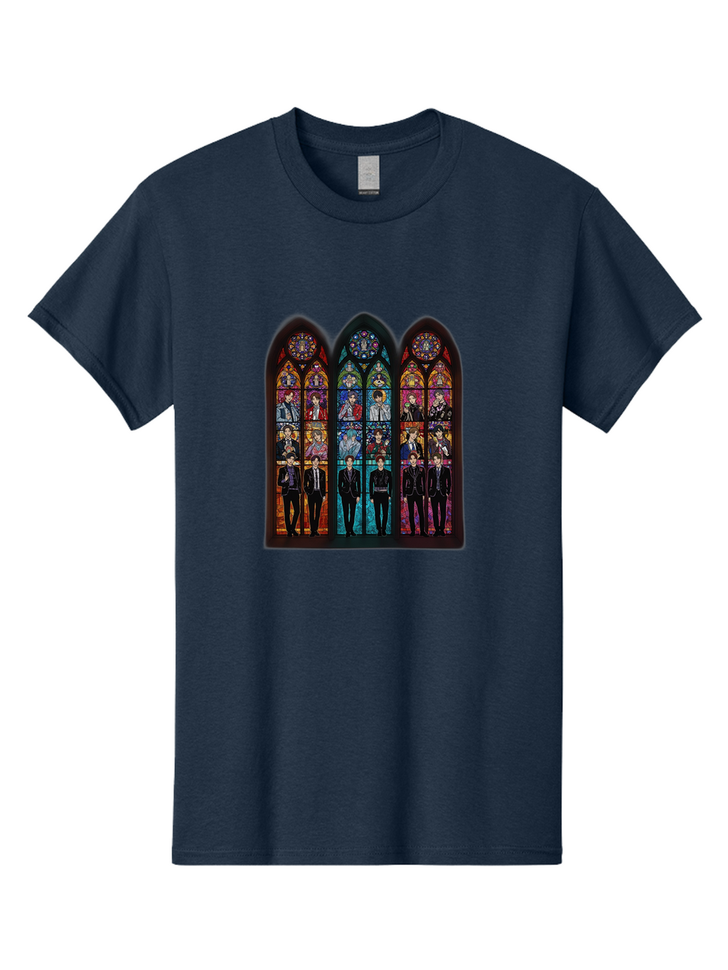 Bts-Stained-Glass Men'S Graphic Tee, 100% Cotton, Comfortable Casual Summer Wear, Machine Washable, Bts Members In Stained Glass, Vibrant Colors, Gothic Architecture, Religious Art, K-Pop, Boy Band, Stained Glass Window, Colorful Illustration, Bab698