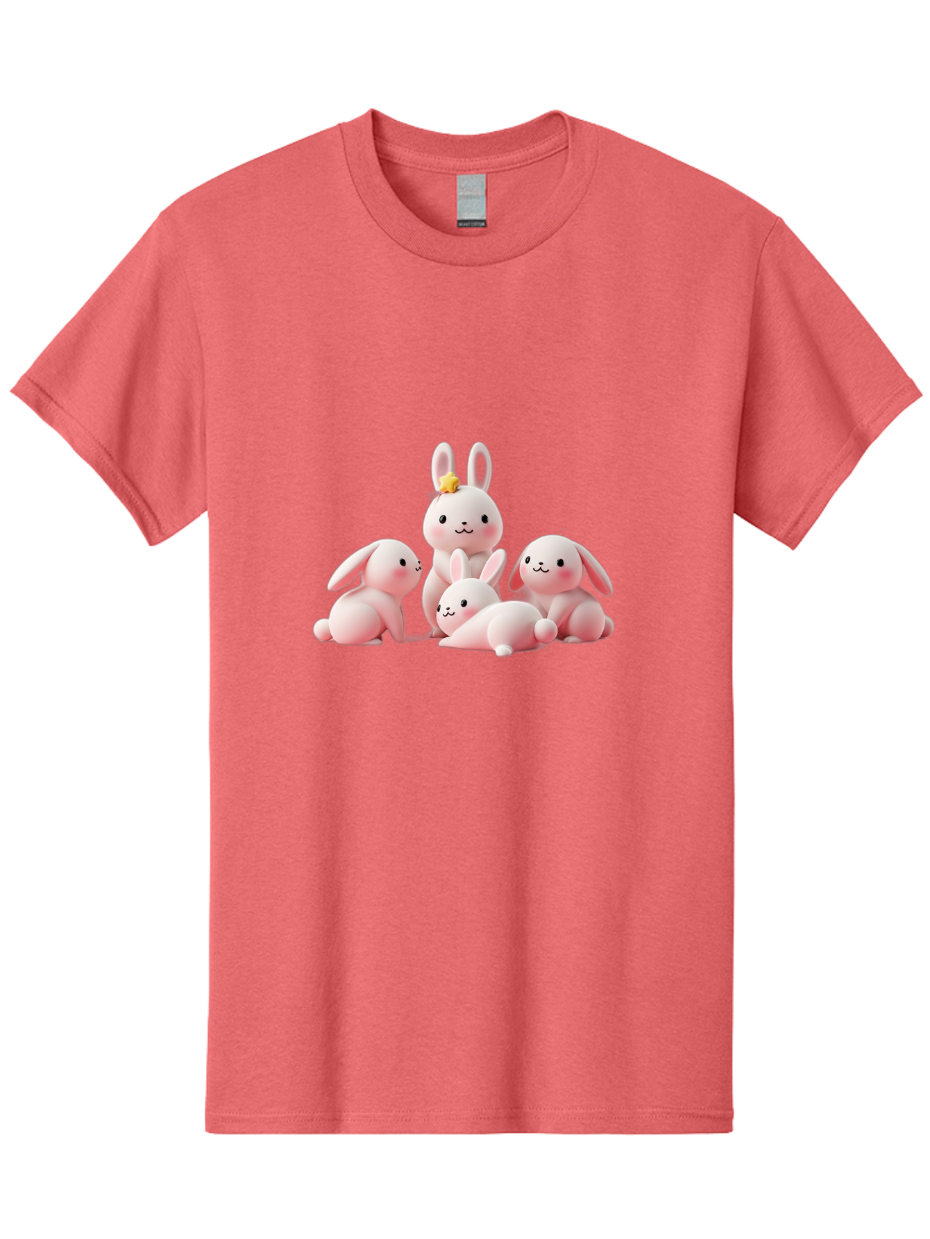 Bunnies Men'S Graphic Tee, 100% Cotton, Comfortable Casual Summer Wear, Machine Washable, Pink Bunnies, Cute Cartoon Rabbits, Adorable Creatures, Playful Animals, Smiling Faces, Rabbit Family, Pastel Colors, Easter Theme Bab699