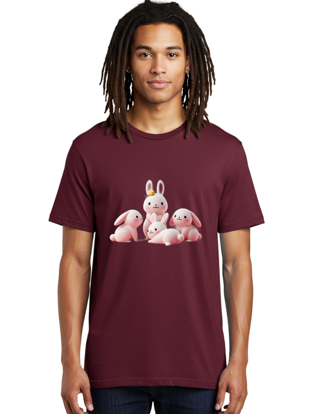 Bunnies Men'S Graphic Tee, 100% Cotton, Comfortable Casual Summer Wear, Machine Washable, Pink Bunnies, Cute Cartoon Rabbits, Adorable Creatures, Playful Animals, Smiling Faces, Rabbit Family, Pastel Colors, Easter Theme Bab699