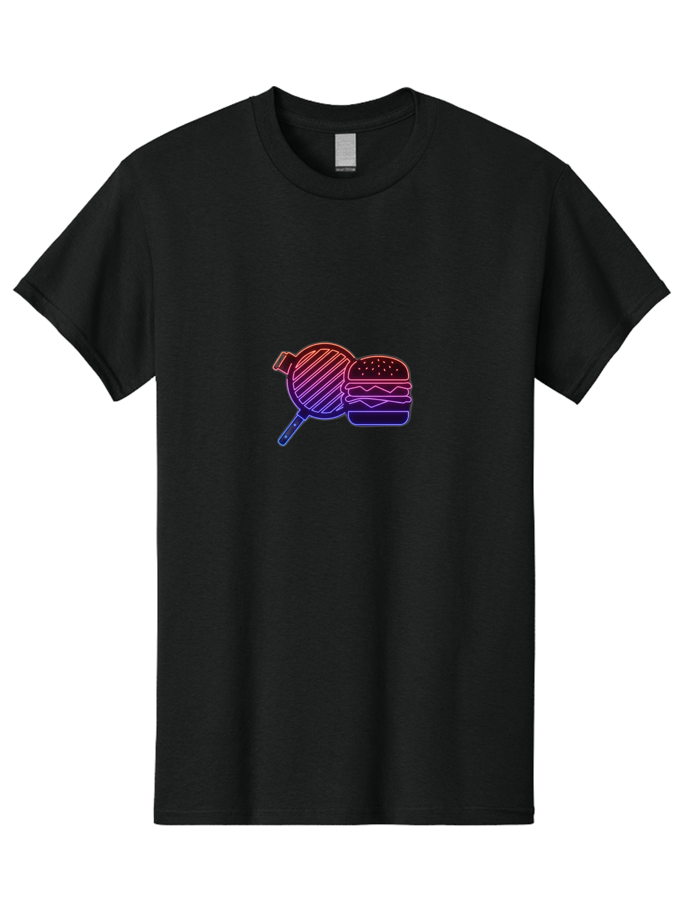 Burger-And-Spatula Men'S Graphic Tee, 100% Cotton, Comfortable Casual Summer Wear, Machine Washable, Hamburger, Grilled Food, Fast Food, Neon Sign, Purple Gradient, Burger Illustration, Cooking Utensil, Spatula Bab700