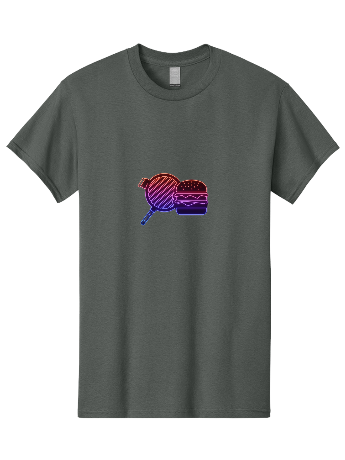 Burger-And-Spatula Men'S Graphic Tee, 100% Cotton, Comfortable Casual Summer Wear, Machine Washable, Hamburger, Grilled Food, Fast Food, Neon Sign, Purple Gradient, Burger Illustration, Cooking Utensil, Spatula Bab700