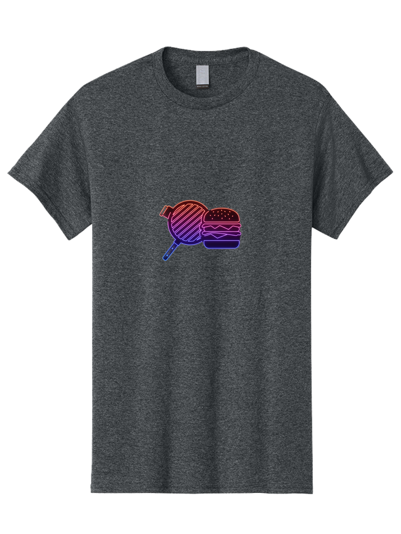 Burger-And-Spatula Men'S Graphic Tee, 100% Cotton, Comfortable Casual Summer Wear, Machine Washable, Hamburger, Grilled Food, Fast Food, Neon Sign, Purple Gradient, Burger Illustration, Cooking Utensil, Spatula Bab700