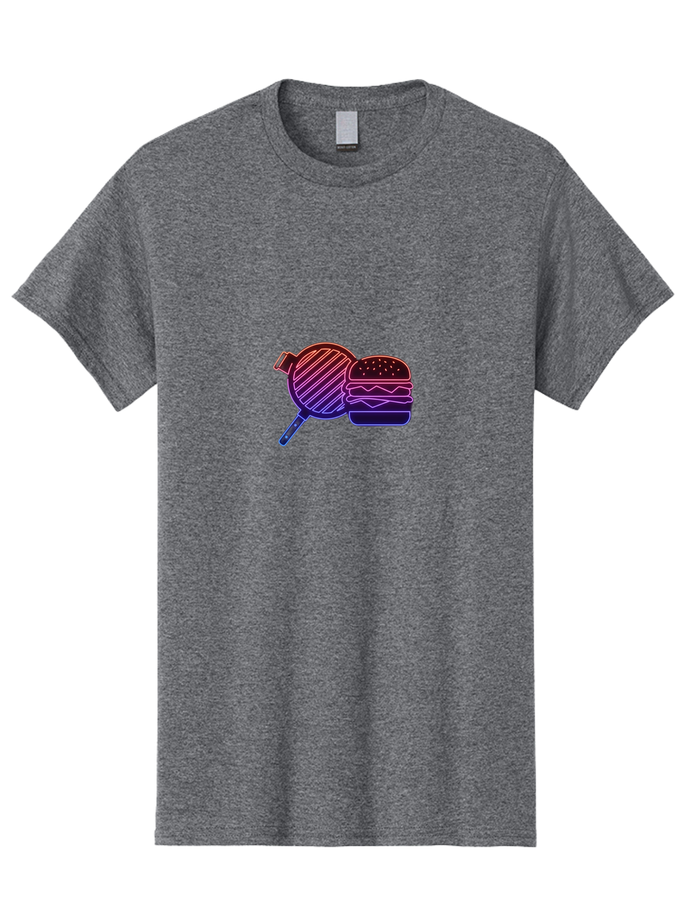 Burger-And-Spatula Men'S Graphic Tee, 100% Cotton, Comfortable Casual Summer Wear, Machine Washable, Hamburger, Grilled Food, Fast Food, Neon Sign, Purple Gradient, Burger Illustration, Cooking Utensil, Spatula Bab700