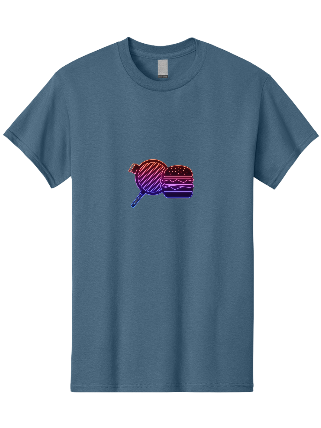 Burger-And-Spatula Men'S Graphic Tee, 100% Cotton, Comfortable Casual Summer Wear, Machine Washable, Hamburger, Grilled Food, Fast Food, Neon Sign, Purple Gradient, Burger Illustration, Cooking Utensil, Spatula Bab700