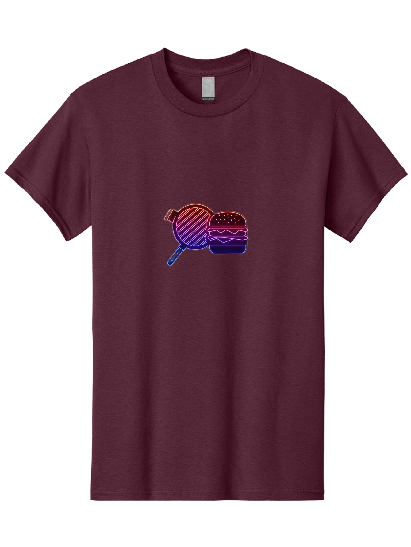 Burger-And-Spatula Men'S Graphic Tee, 100% Cotton, Comfortable Casual Summer Wear, Machine Washable, Hamburger, Grilled Food, Fast Food, Neon Sign, Purple Gradient, Burger Illustration, Cooking Utensil, Spatula Bab700