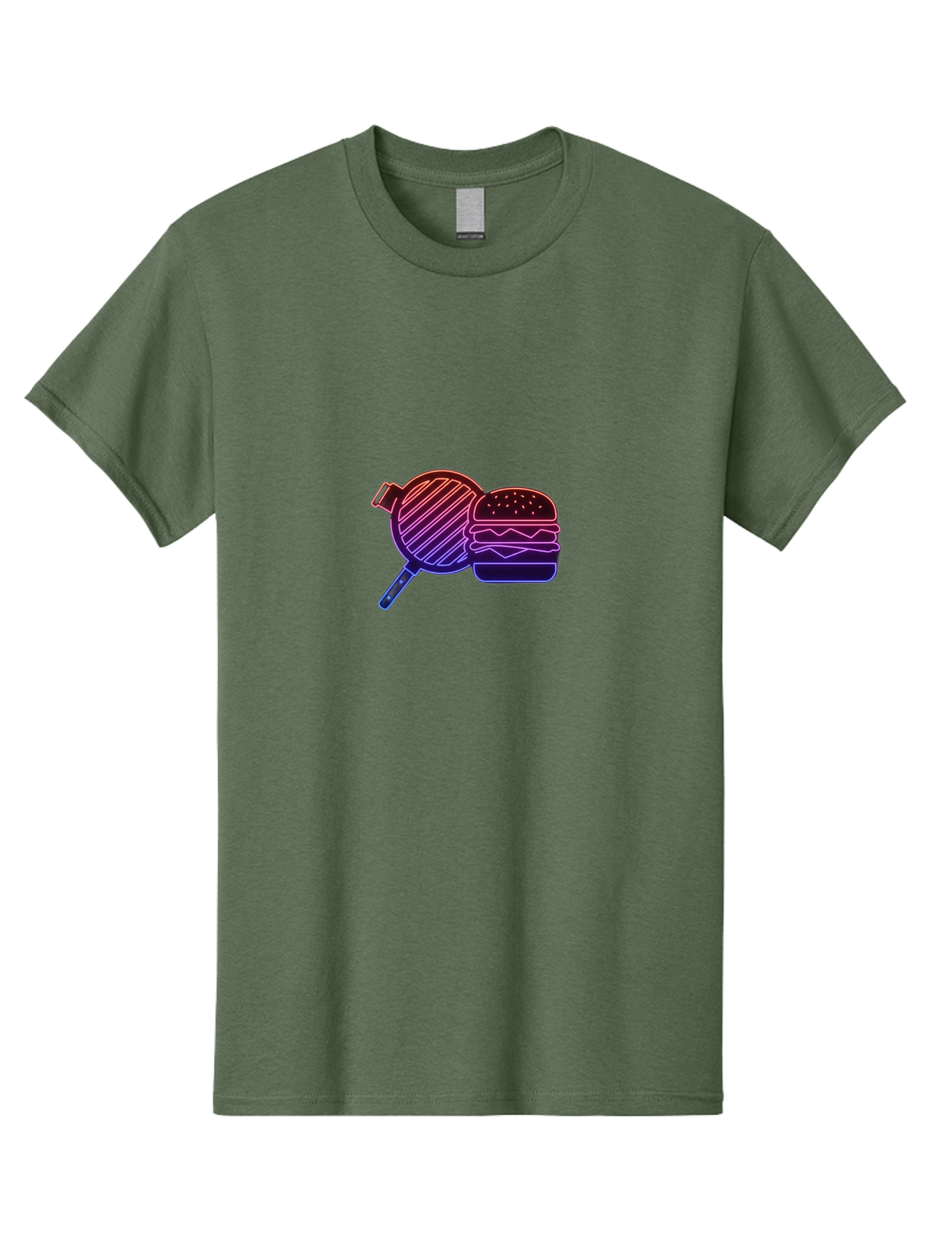 Burger-And-Spatula Men'S Graphic Tee, 100% Cotton, Comfortable Casual Summer Wear, Machine Washable, Hamburger, Grilled Food, Fast Food, Neon Sign, Purple Gradient, Burger Illustration, Cooking Utensil, Spatula Bab700