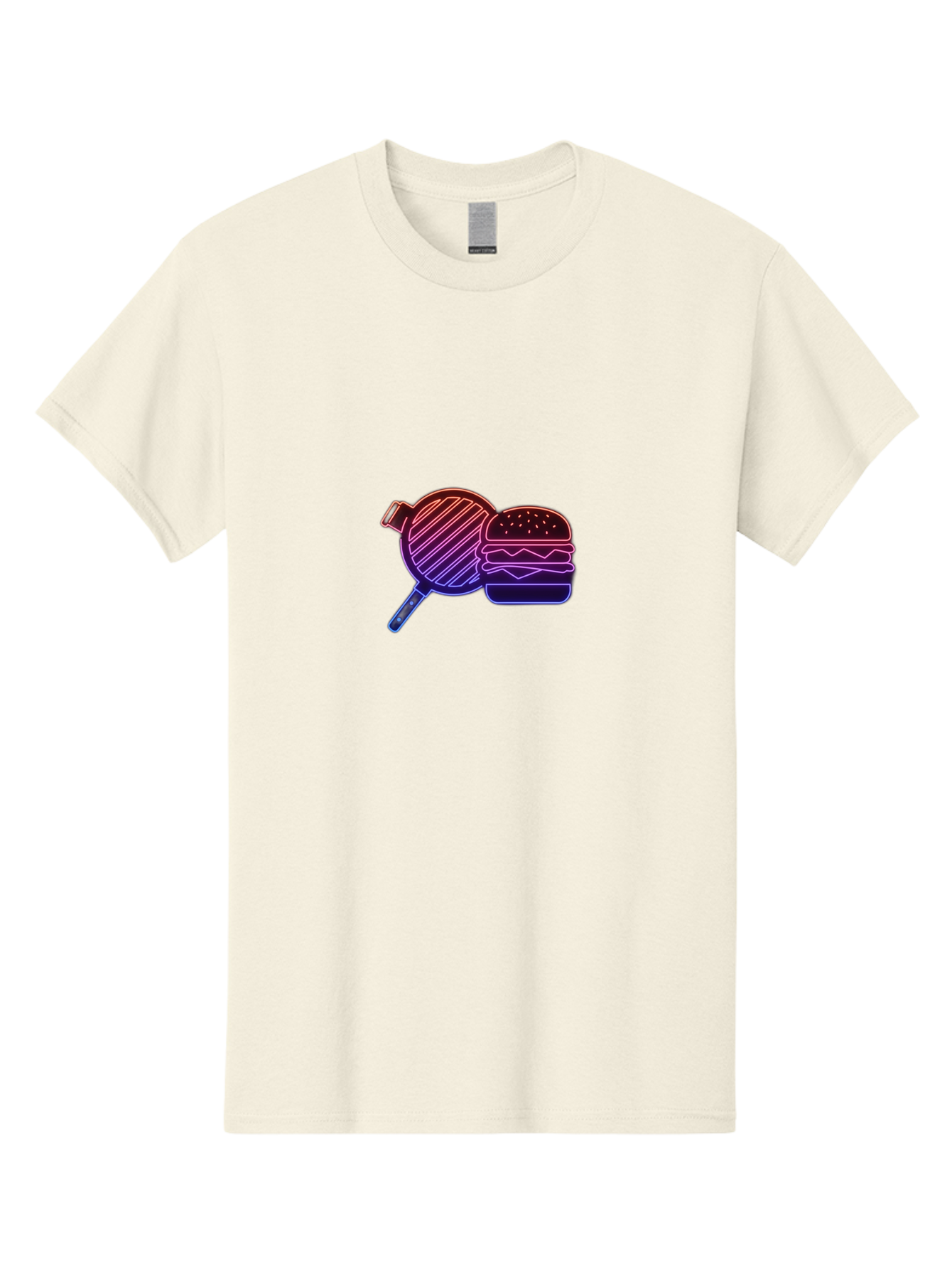 Burger-And-Spatula Men'S Graphic Tee, 100% Cotton, Comfortable Casual Summer Wear, Machine Washable, Hamburger, Grilled Food, Fast Food, Neon Sign, Purple Gradient, Burger Illustration, Cooking Utensil, Spatula Bab700