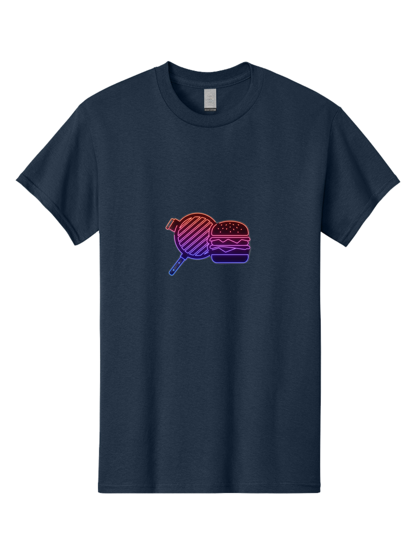 Burger-And-Spatula Men'S Graphic Tee, 100% Cotton, Comfortable Casual Summer Wear, Machine Washable, Hamburger, Grilled Food, Fast Food, Neon Sign, Purple Gradient, Burger Illustration, Cooking Utensil, Spatula Bab700