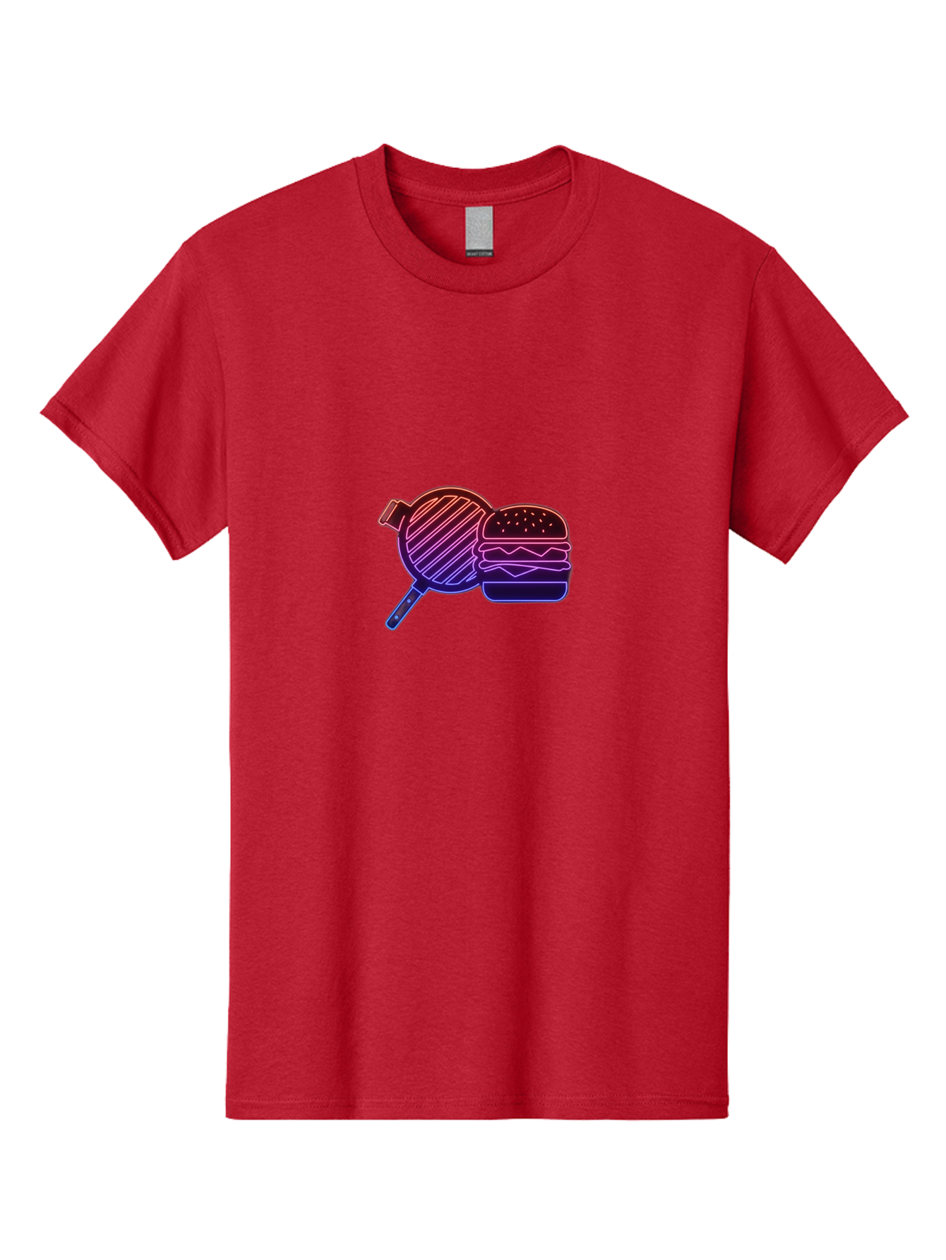 Burger-And-Spatula Men'S Graphic Tee, 100% Cotton, Comfortable Casual Summer Wear, Machine Washable, Hamburger, Grilled Food, Fast Food, Neon Sign, Purple Gradient, Burger Illustration, Cooking Utensil, Spatula Bab700