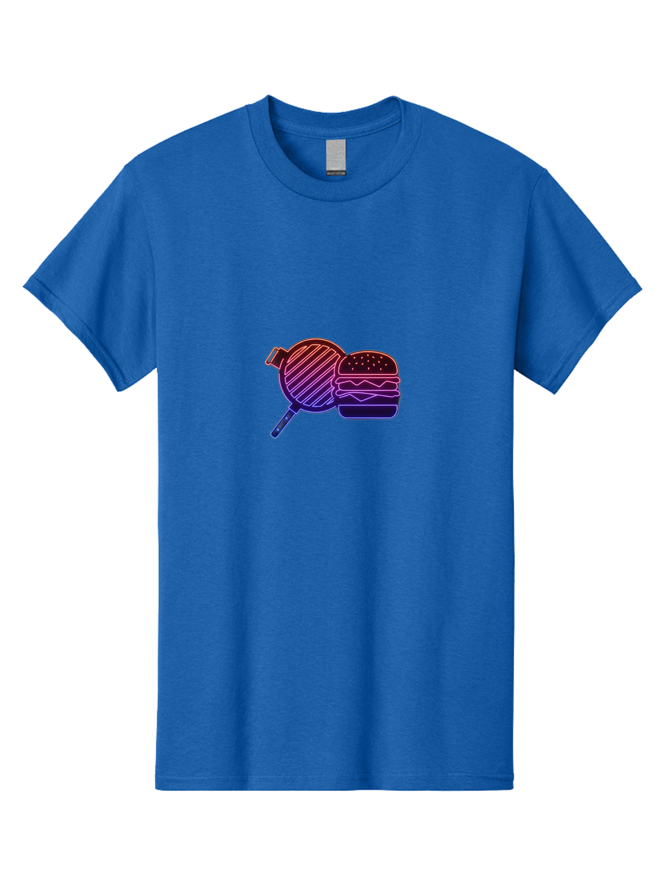 Burger-And-Spatula Men'S Graphic Tee, 100% Cotton, Comfortable Casual Summer Wear, Machine Washable, Hamburger, Grilled Food, Fast Food, Neon Sign, Purple Gradient, Burger Illustration, Cooking Utensil, Spatula Bab700